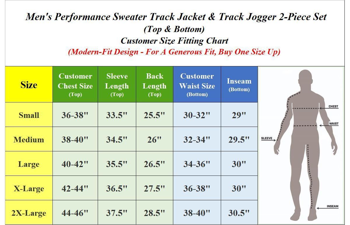 Men’s Moisture Wicking Performance Active Track Jacket & Jogger 2-Piece Set