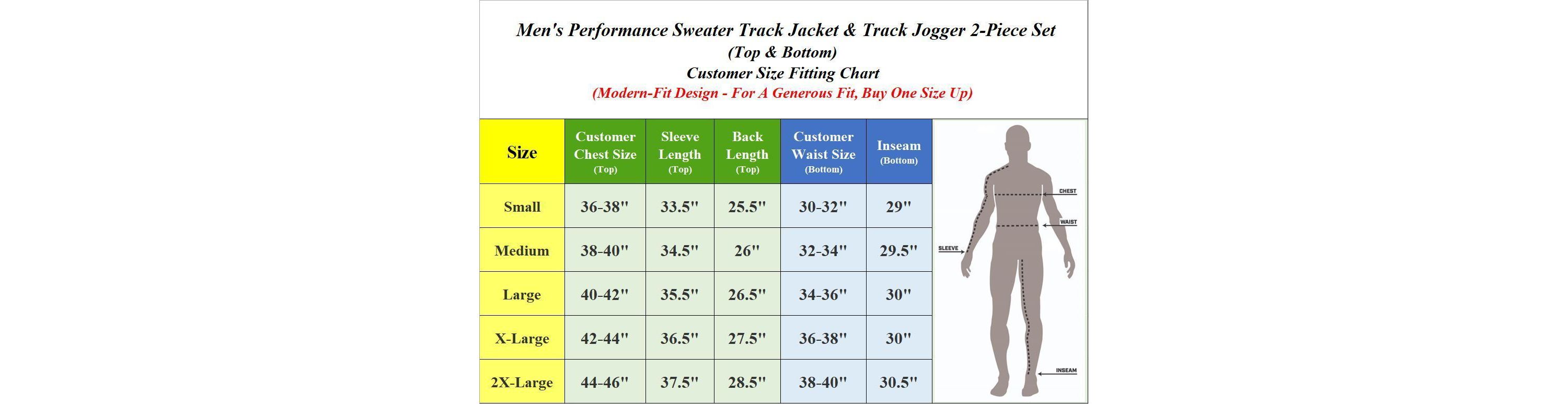 Men’s  Moisture Wicking Performance Active Track Jacket & Jogger 2-Piece Set