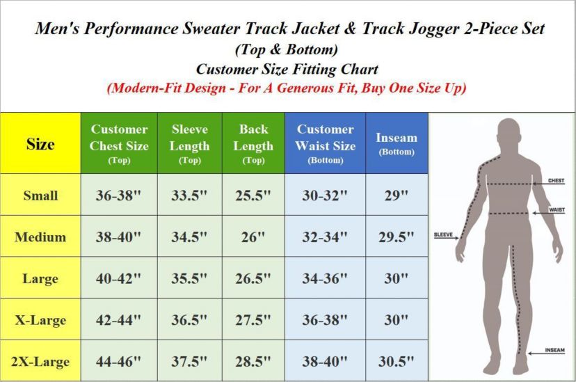 Men’s  Moisture Wicking Performance Active Track Jacket & Jogger 2-Piece Set