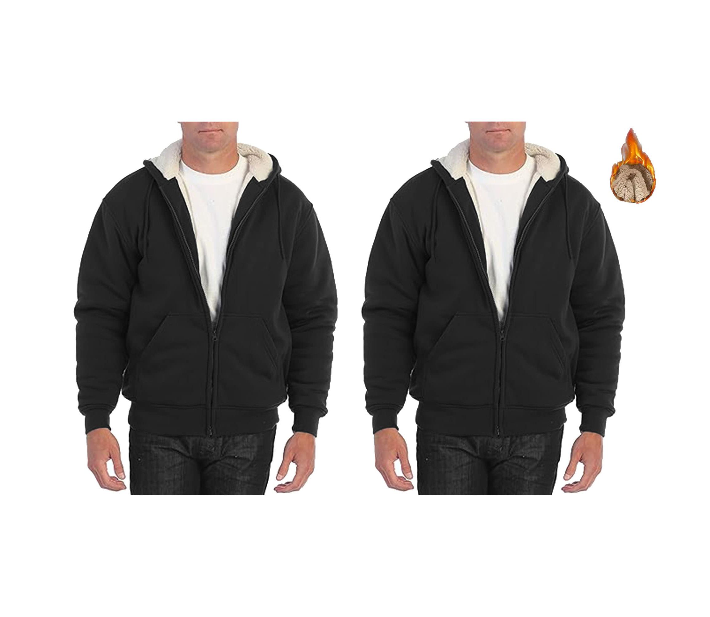 Mens Modern Fit Heavyweight Hoodie With Faux Shearling Lining-2 Pack