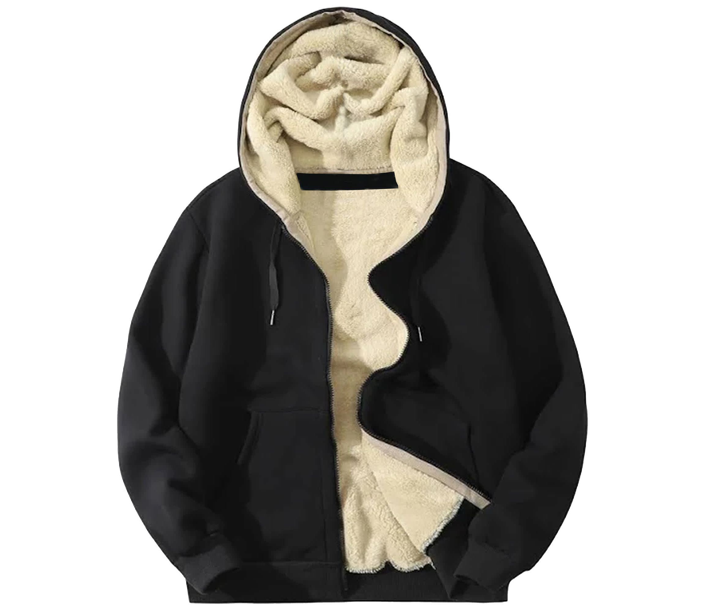 Mens Modern Fit Heavyweight Hoodie With Faux Shearling Lining