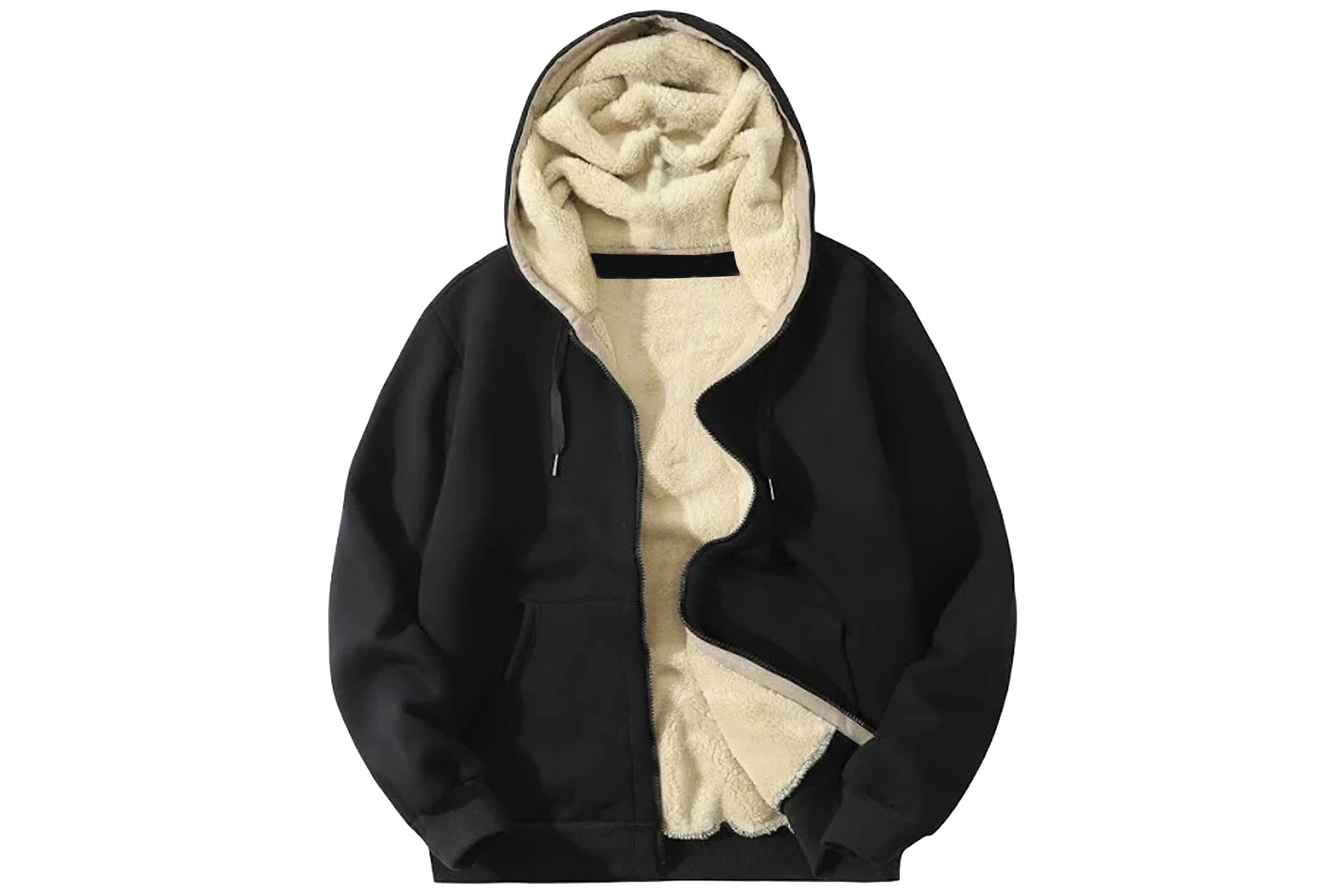 Mens Modern Fit Heavyweight Hoodie With Faux Shearling Lining