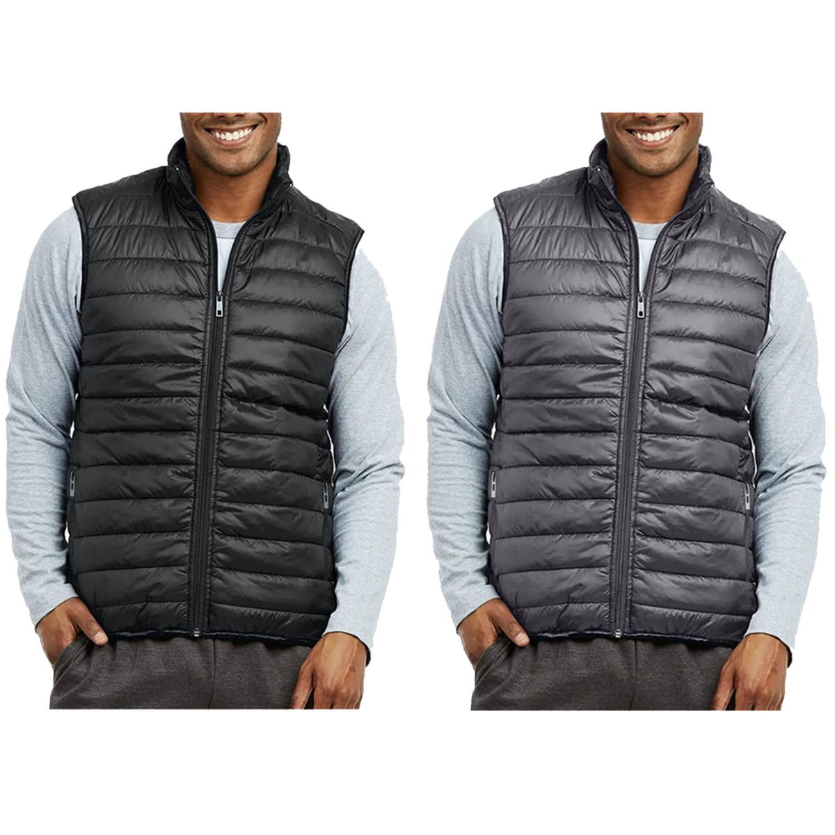 Galaxy Playertees Mens Modern Fit  Packable Midweight Puffer Vest-2 Pack