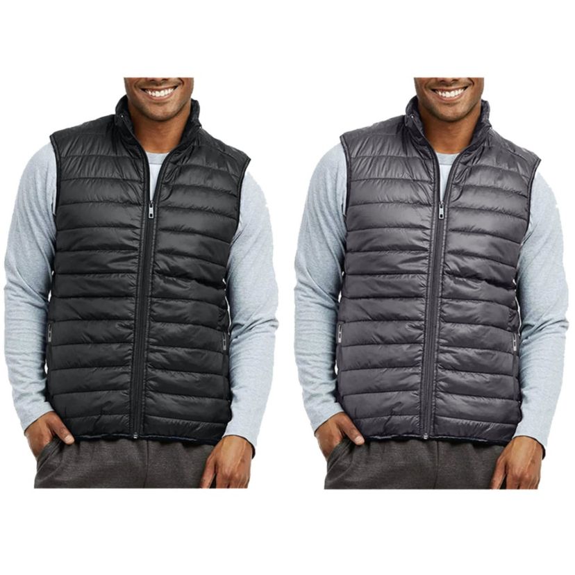 Galaxy Playertees Mens Modern Fit  Packable Midweight Puffer Vest-2 Pack