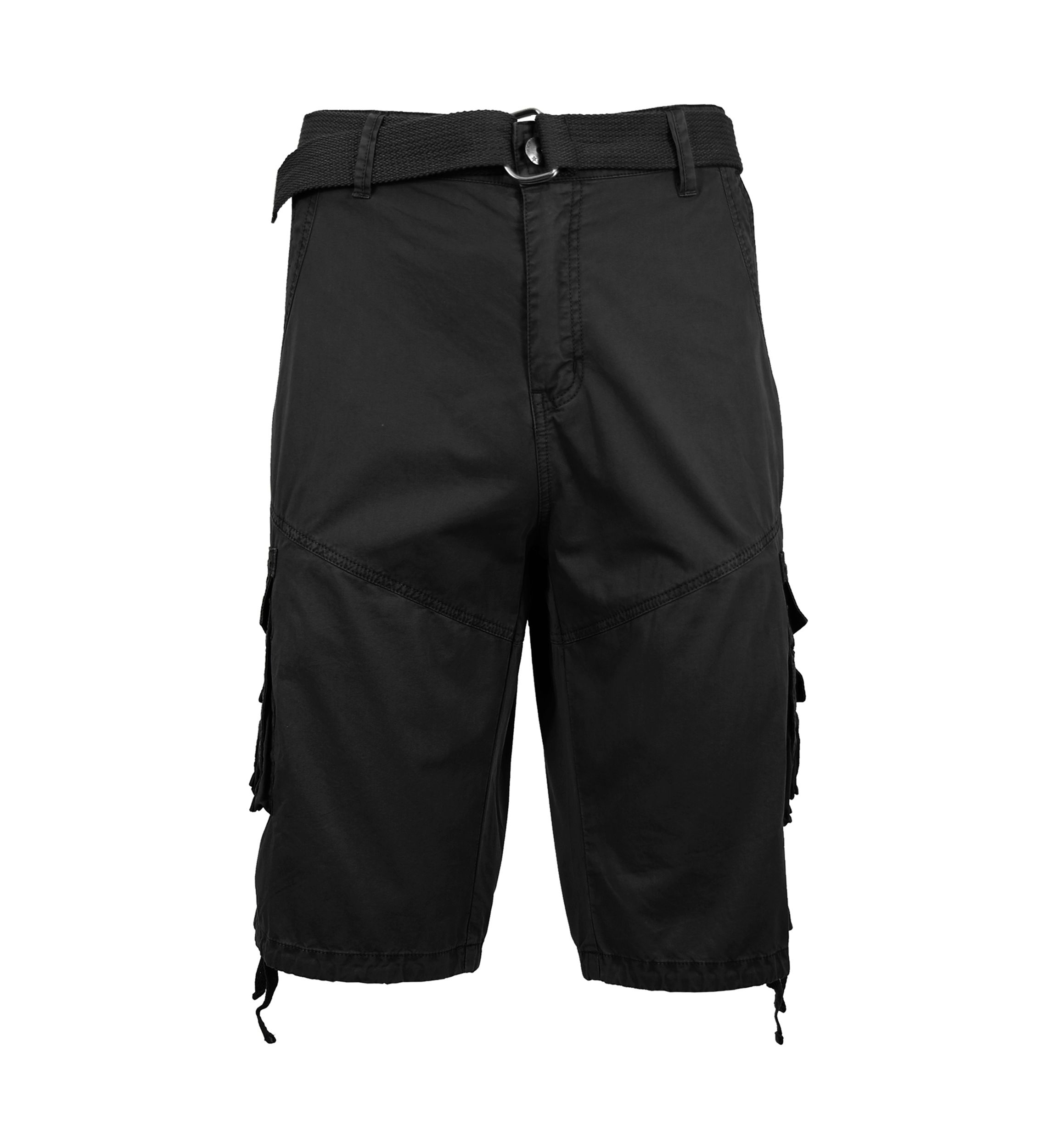 Mens Belted Cargo Shorts With Twill Flat Front Washed Utility Pockets