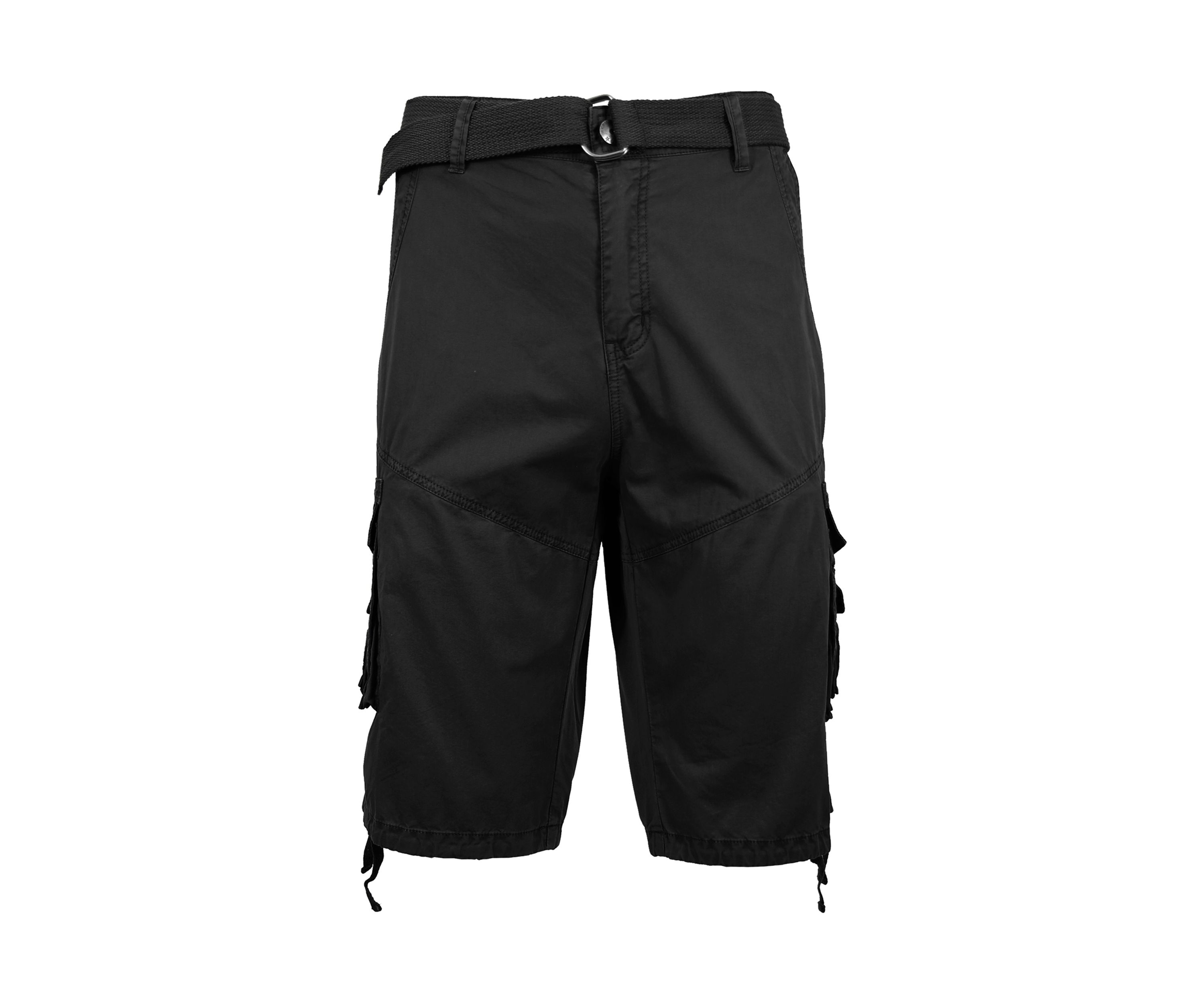 Mens Belted Cargo Shorts With Twill Flat Front Washed Utility Pockets