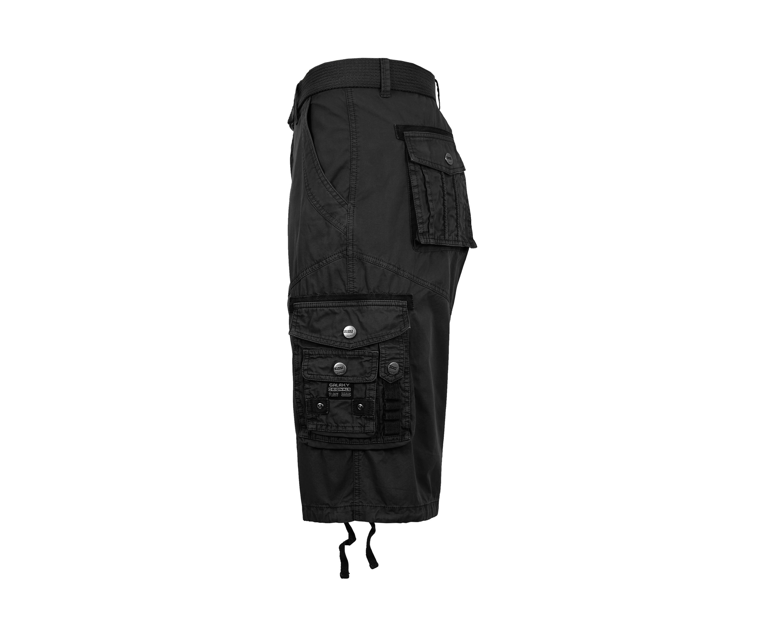 Mens Belted Cargo Shorts With Twill Flat Front Washed Utility Pockets