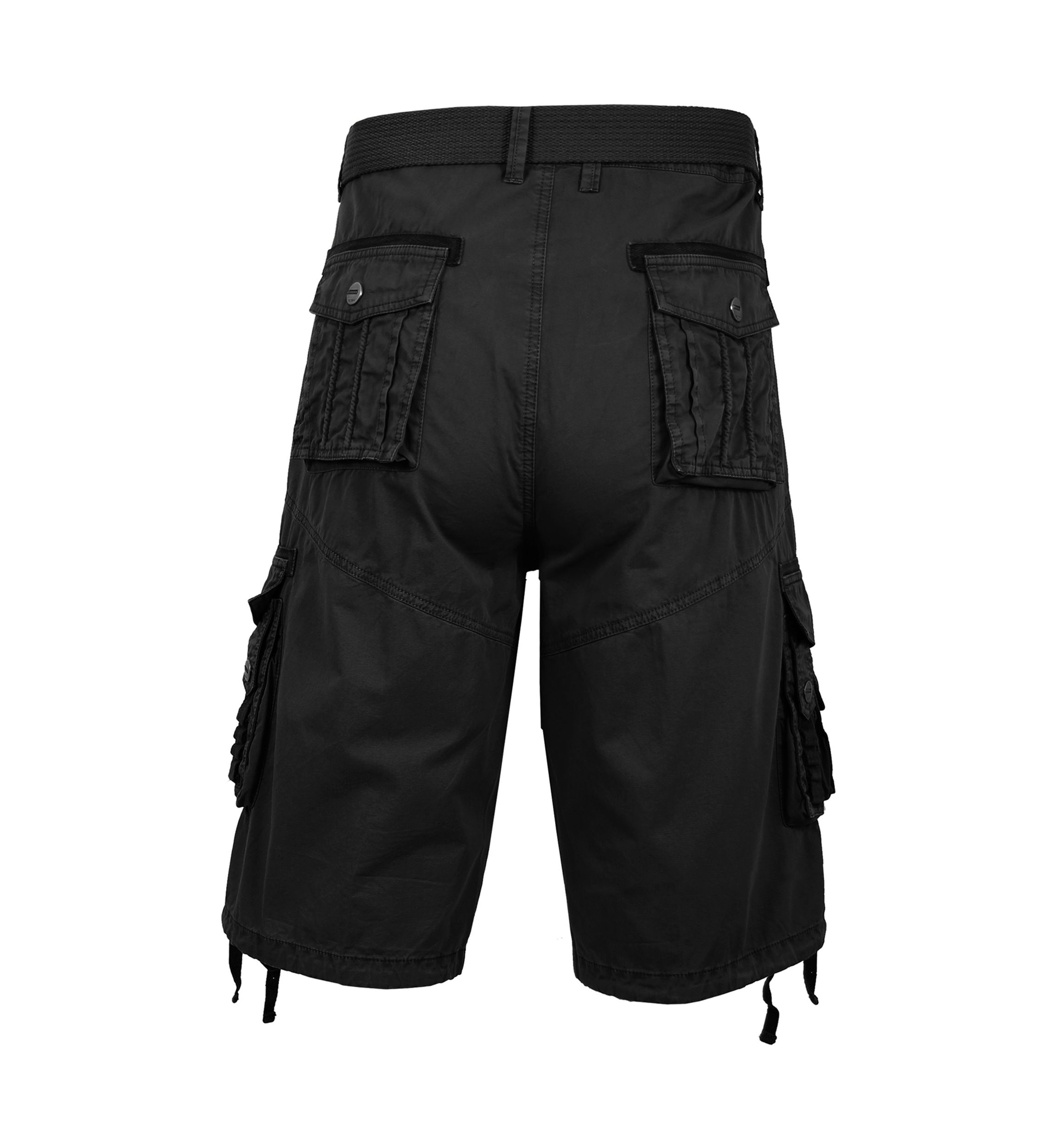 Mens Belted Cargo Shorts With Twill Flat Front Washed Utility Pockets