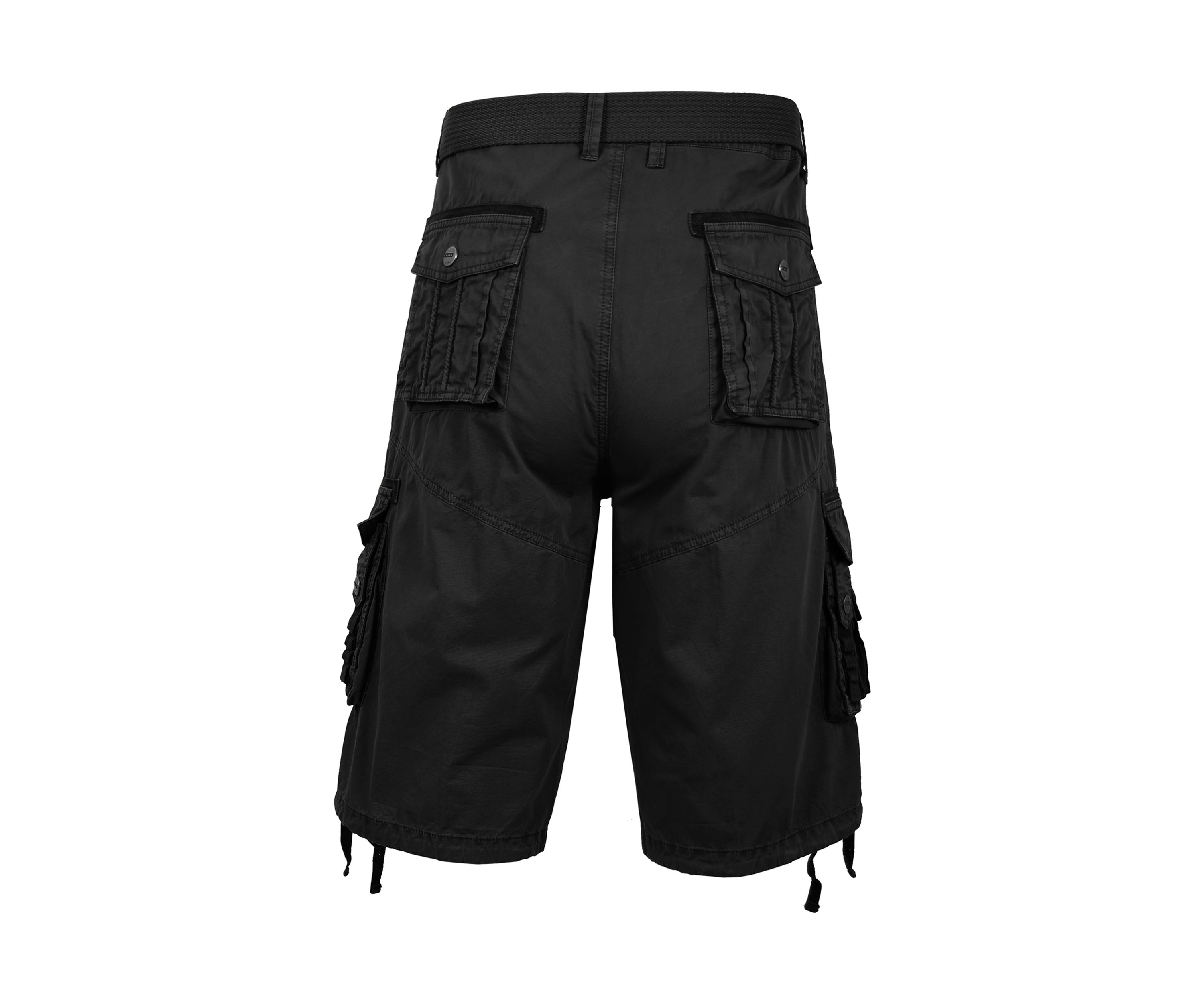 Mens Belted Cargo Shorts With Twill Flat Front Washed Utility Pockets