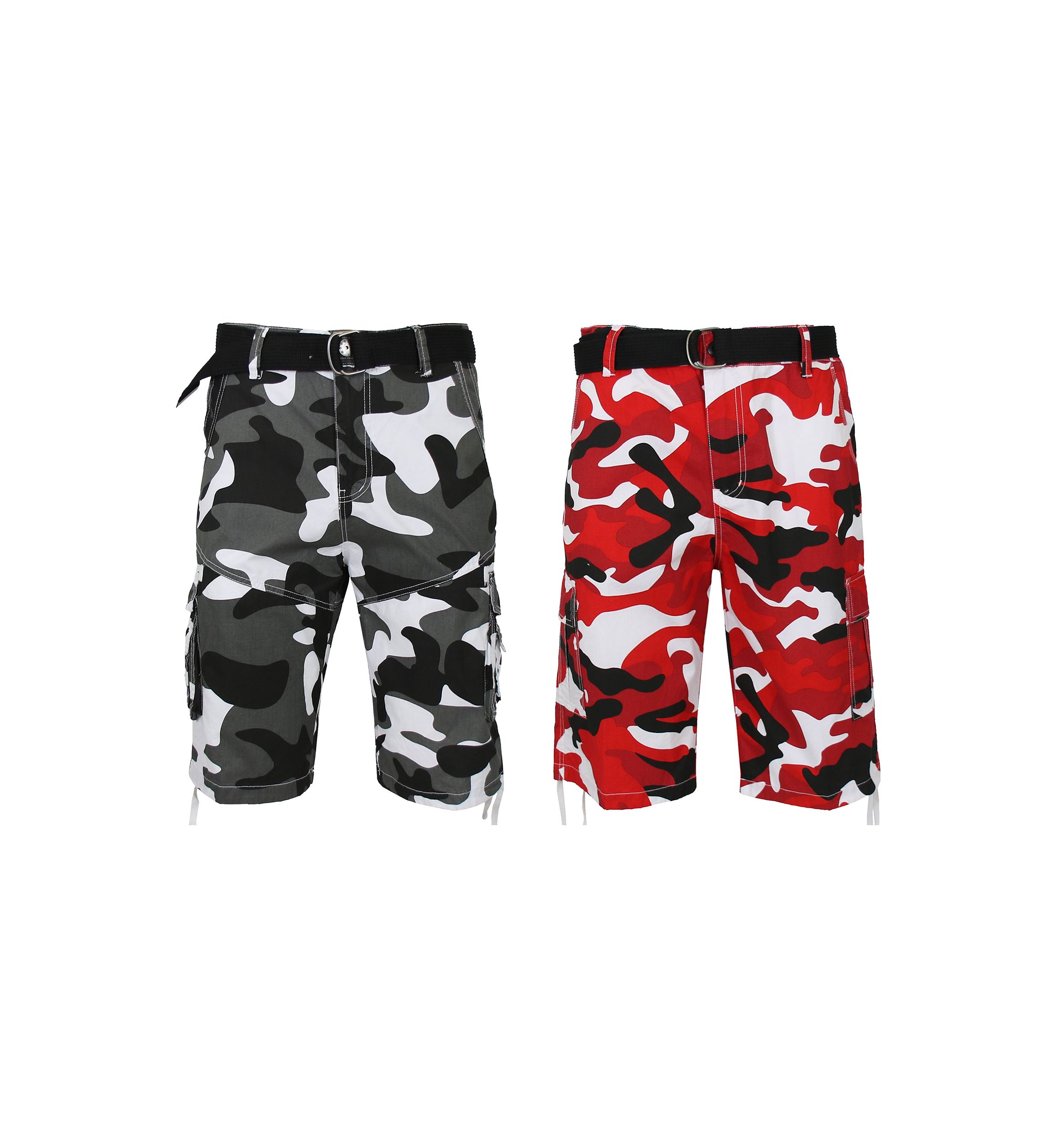 Mens Belted Cargo Shorts With Twill Flat Front Washed Utility Pockets -2 Pack