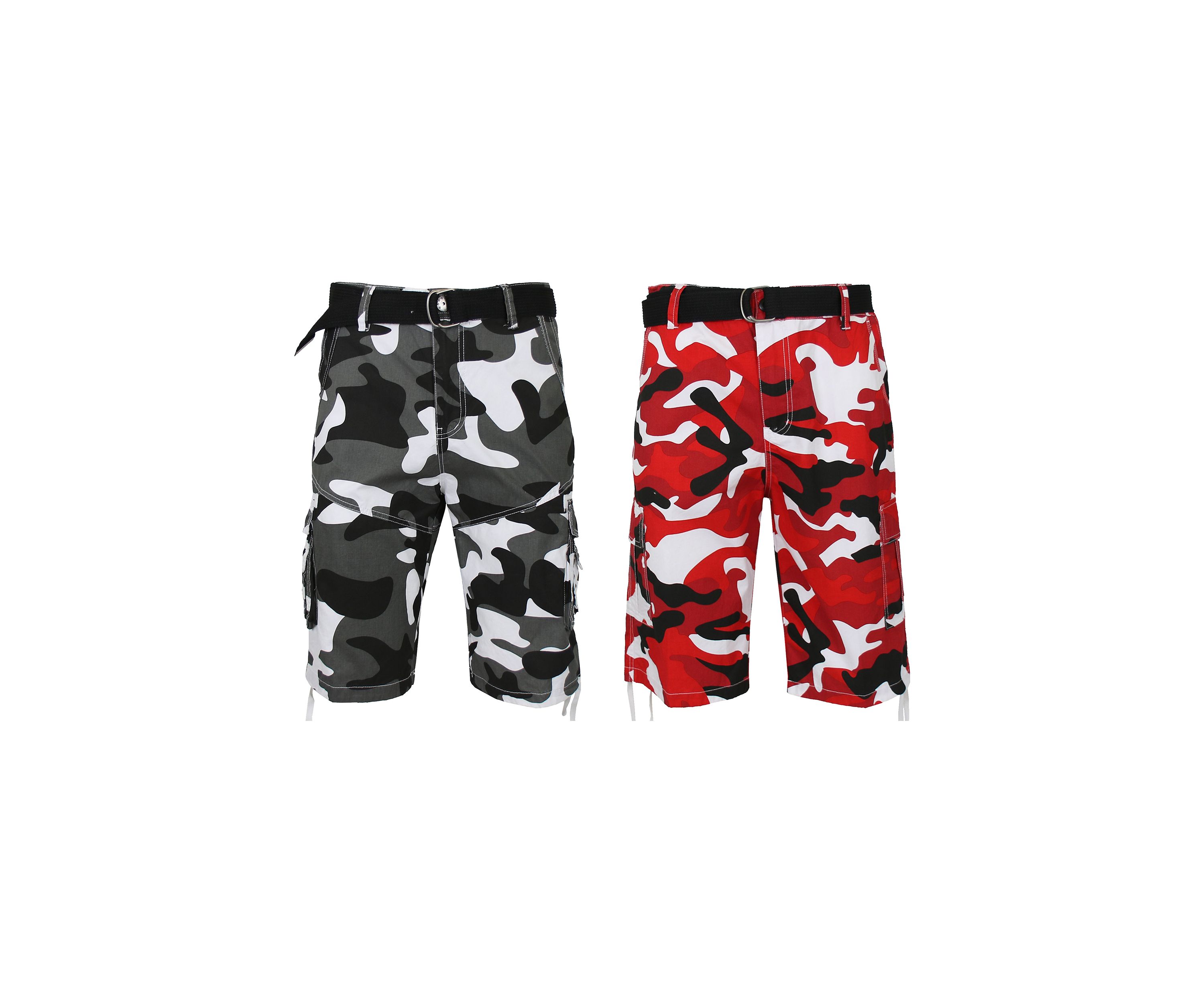 Mens Belted Cargo Shorts With Twill Flat Front Washed Utility Pockets -2 Pack