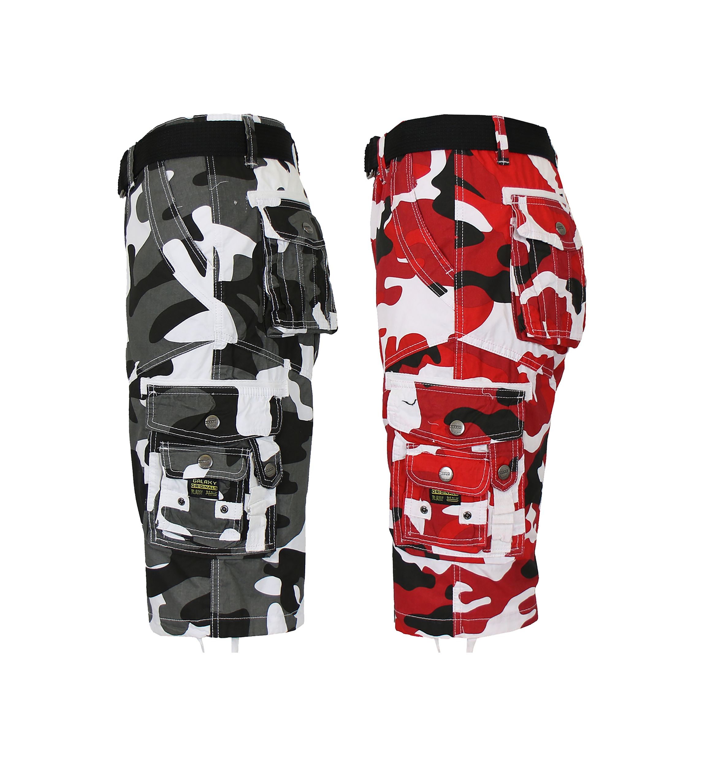 Mens Belted Cargo Shorts With Twill Flat Front Washed Utility Pockets -2 Pack