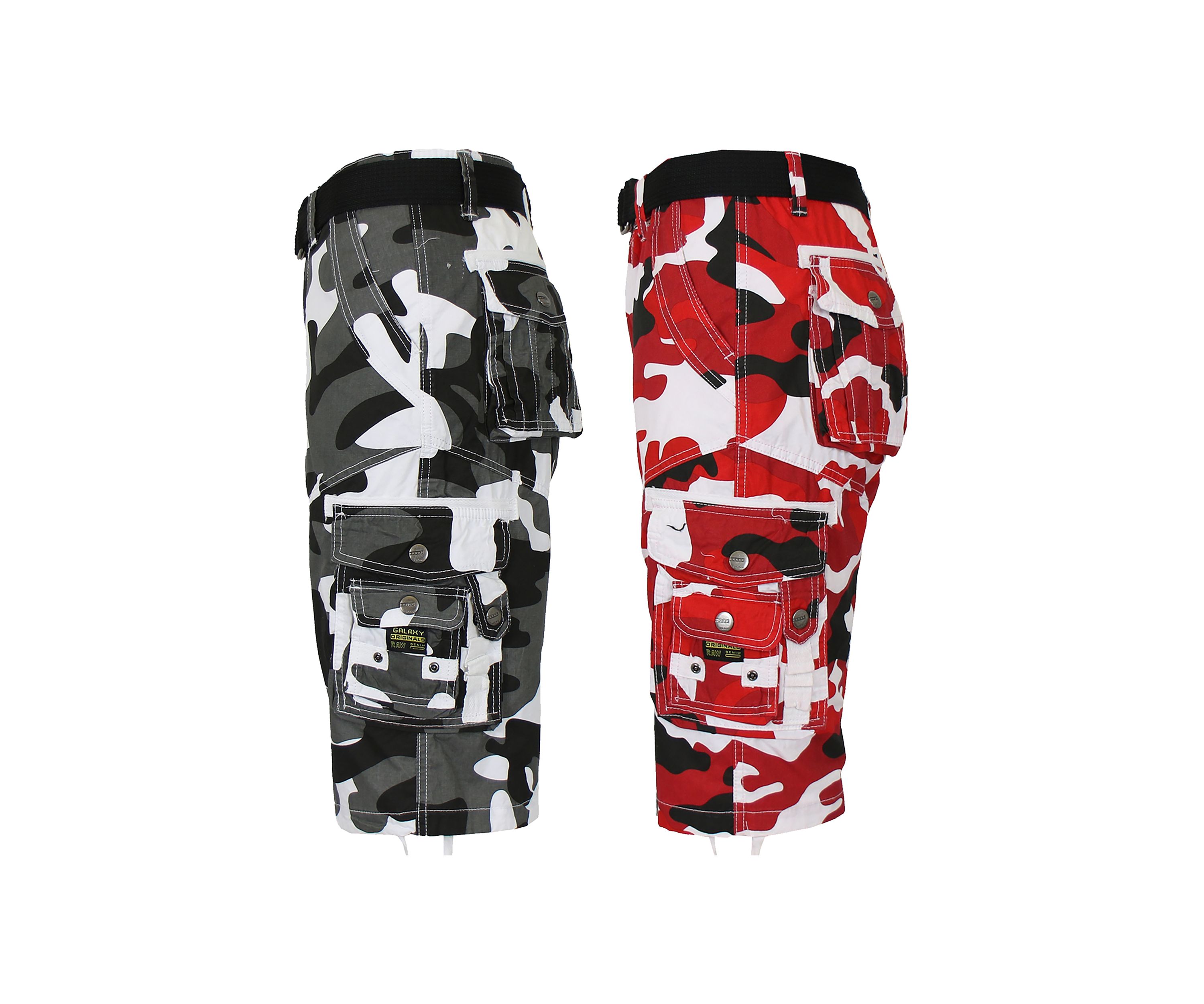 Mens Belted Cargo Shorts With Twill Flat Front Washed Utility Pockets -2 Pack