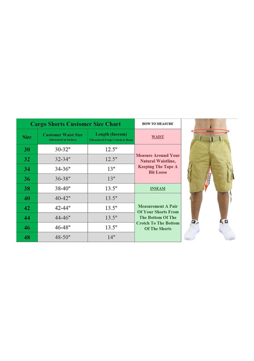 Mens Belted Cargo Shorts With Twill Flat Front Washed Utility Pockets -2 Pack