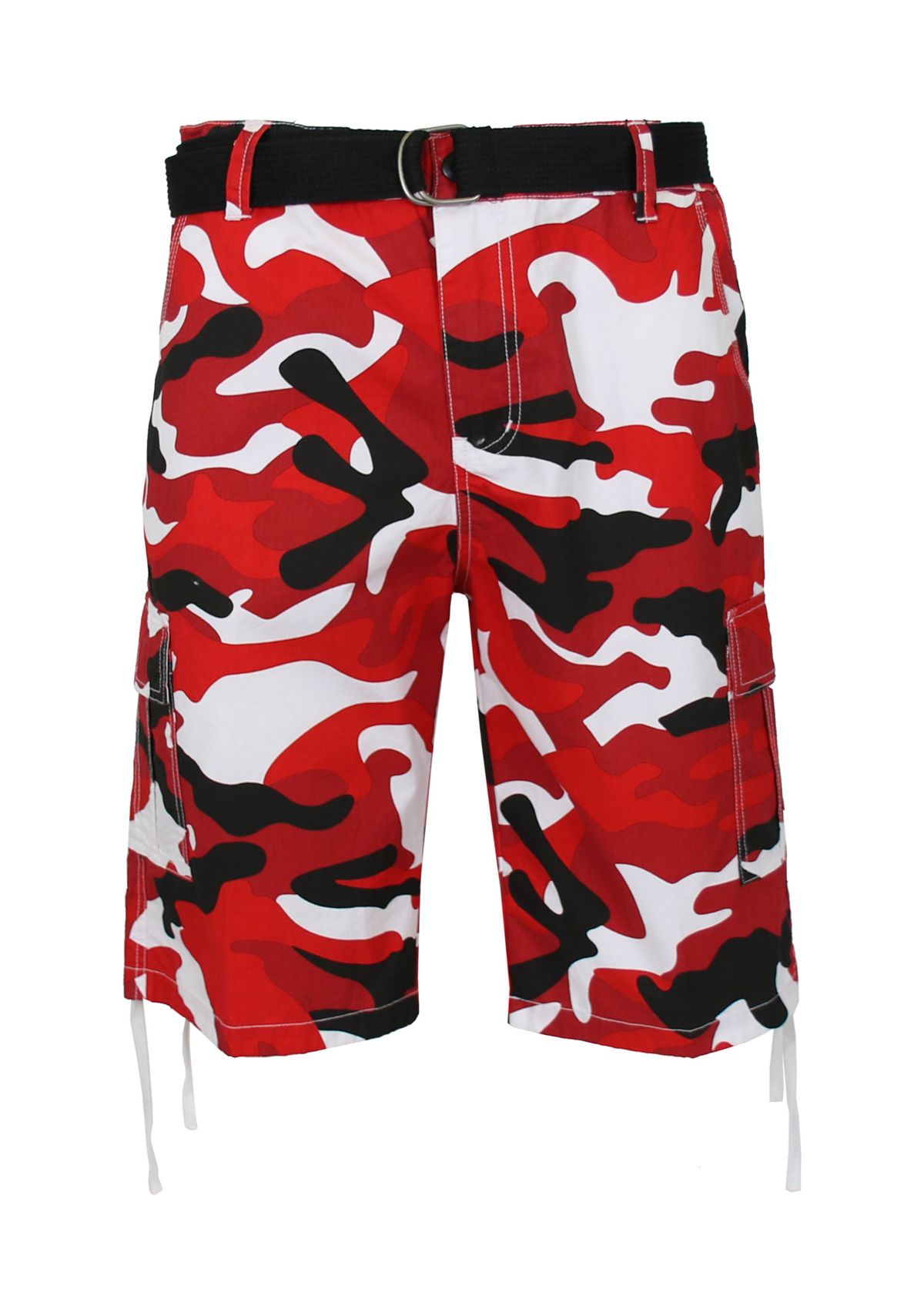 Mens Belted Cargo Shorts With Twill Flat Front Washed Utility Pockets