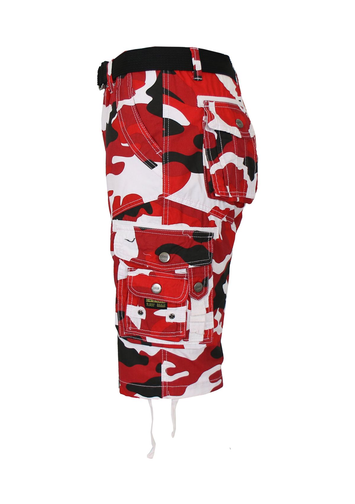 Mens Belted Cargo Shorts With Twill Flat Front Washed Utility Pockets