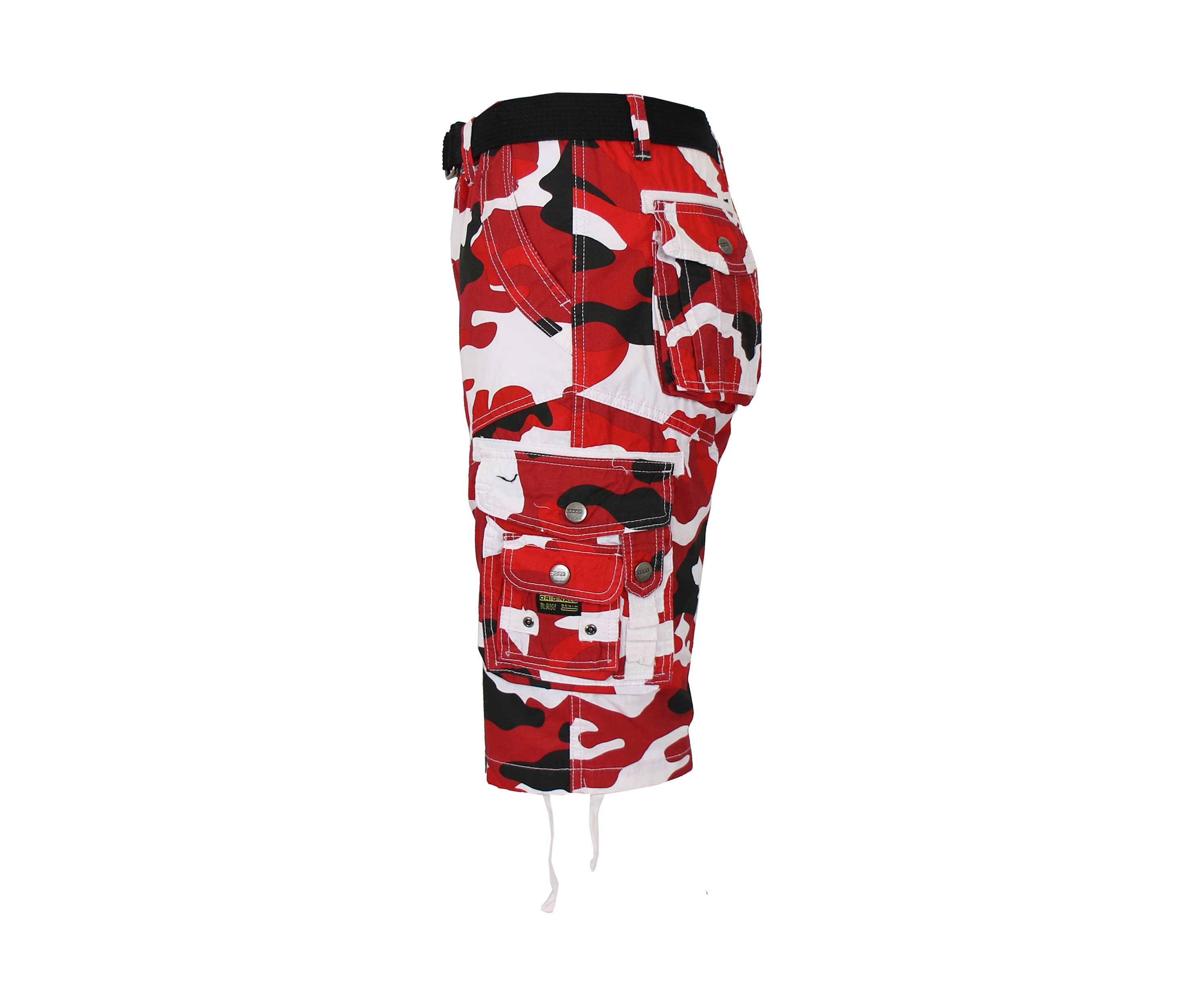 Mens Belted Cargo Shorts With Twill Flat Front Washed Utility Pockets