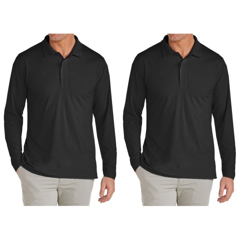 Galaxy Jump Start Mens Modern Fit Long Sleeve Polo Shirt-2 Pack