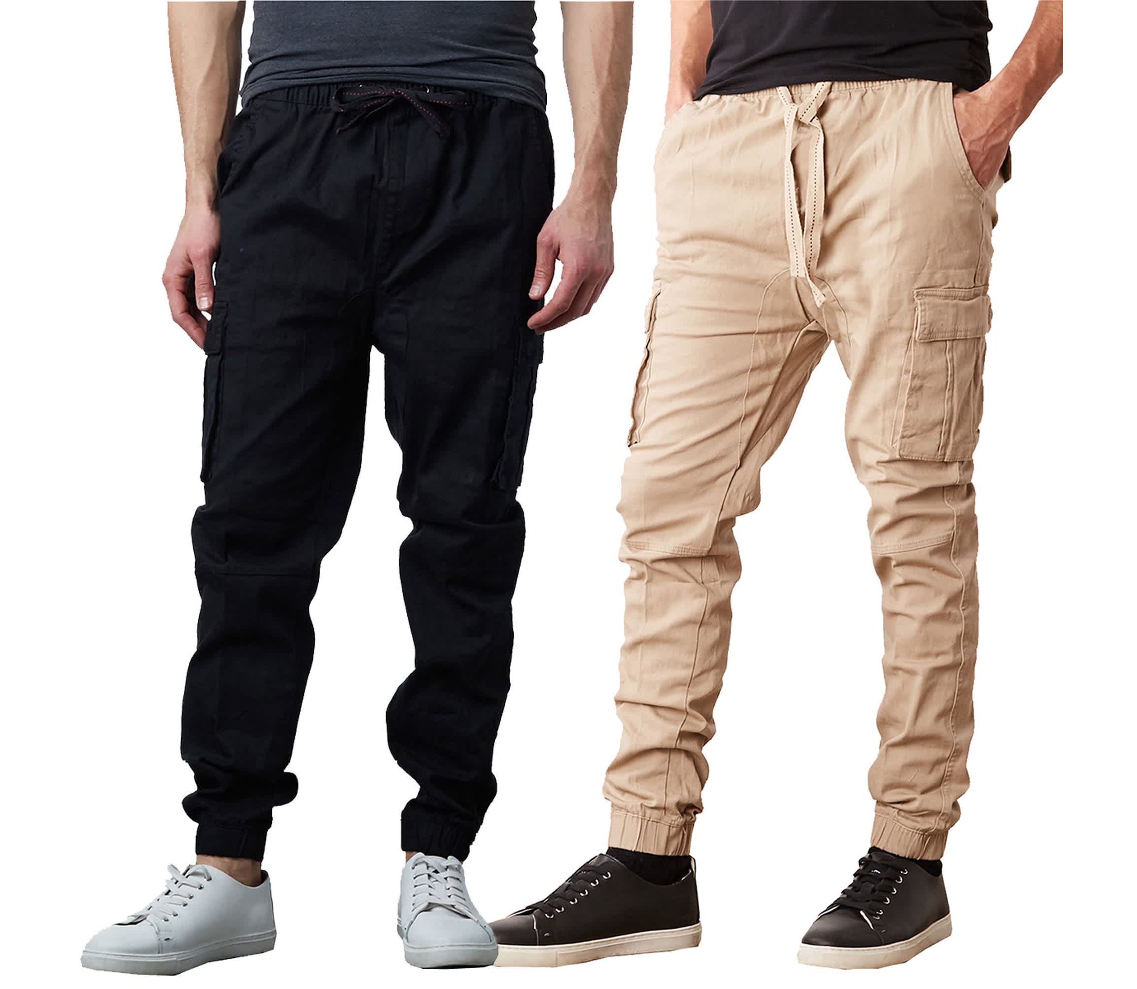 Jump Start Mens Slim Fit  Cotton Flex Stretch Cargo Jogger Pants- 2 Pack