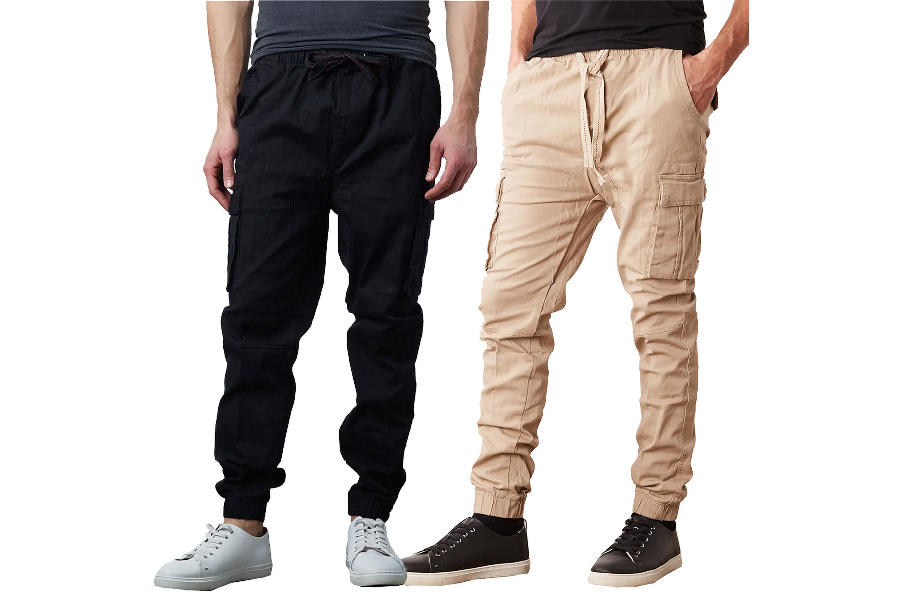 Jump Start Mens Slim Fit  Cotton Flex Stretch Cargo Jogger Pants- 2 Pack