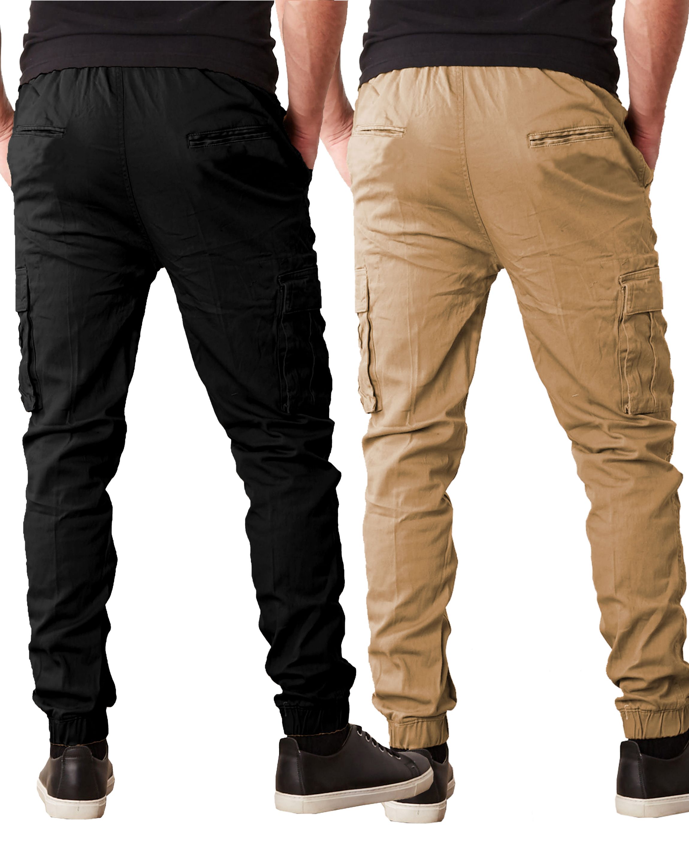Jump Start Mens Slim Fit  Cotton Flex Stretch Cargo Jogger Pants- 2 Pack