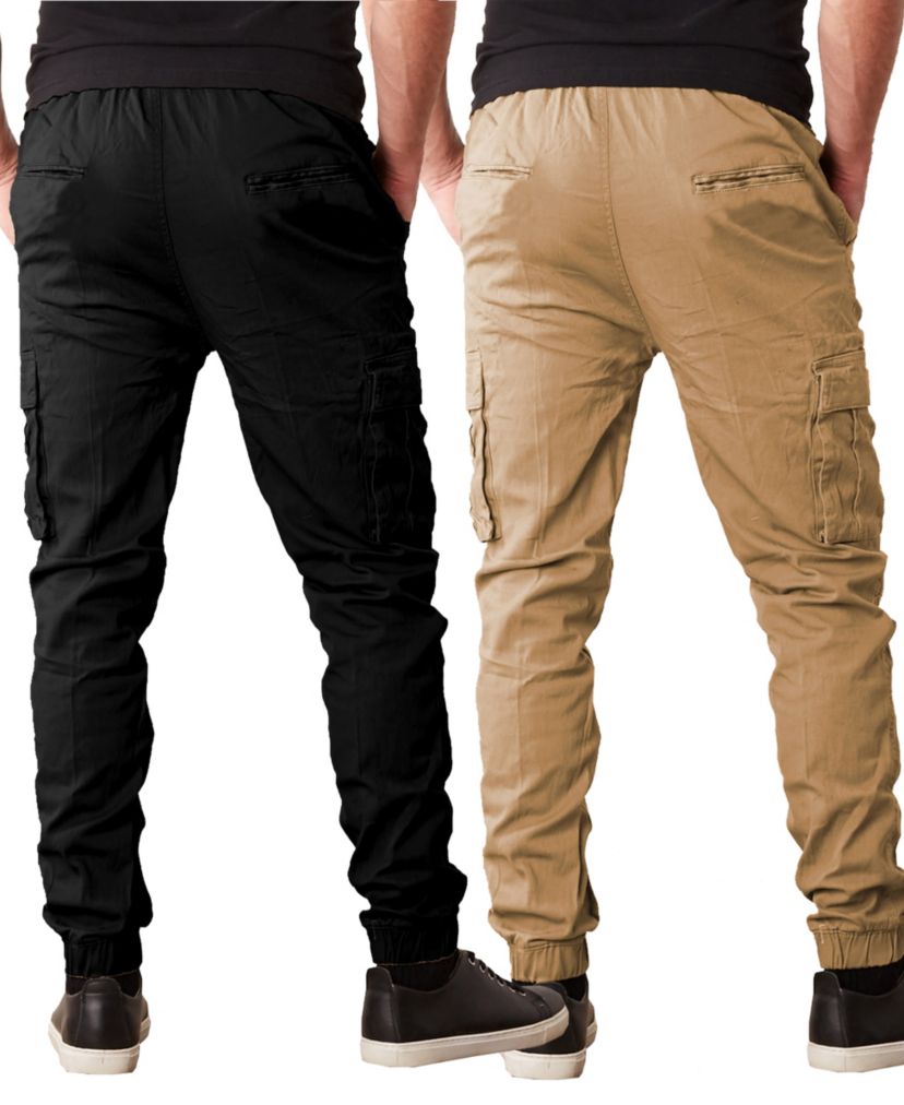 Jump Start Mens Slim Fit  Cotton Flex Stretch Cargo Jogger Pants- 2 Pack