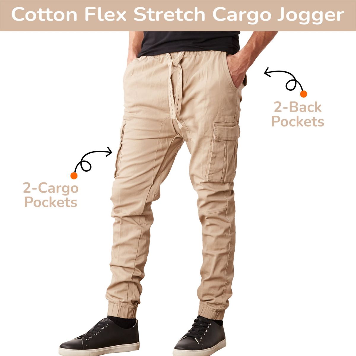 Jump Start Mens Slim Fit  Cotton Flex Stretch Cargo Jogger Pants- 2 Pack