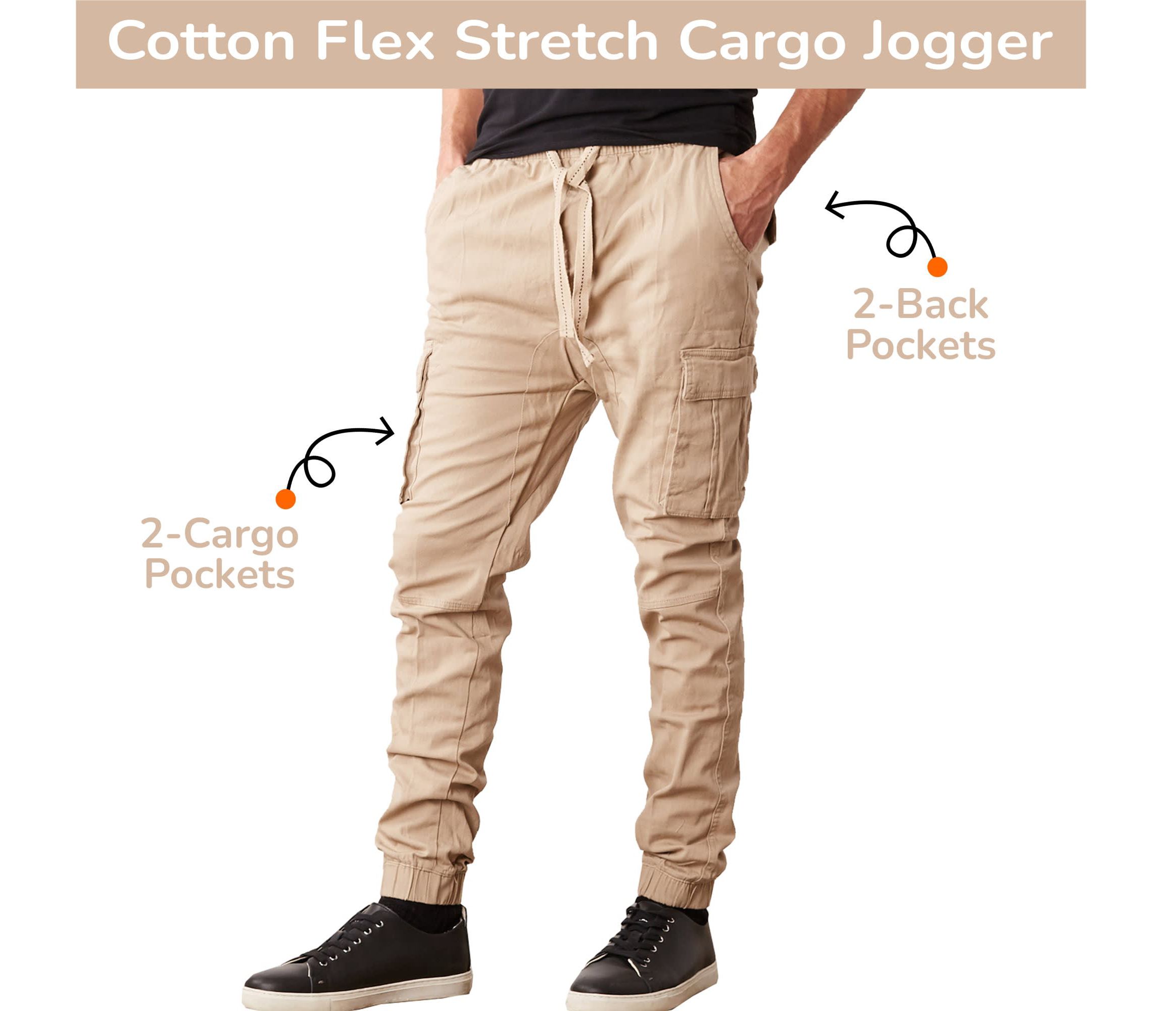 Jump Start Mens Slim Fit  Cotton Flex Stretch Cargo Jogger Pants- 2 Pack
