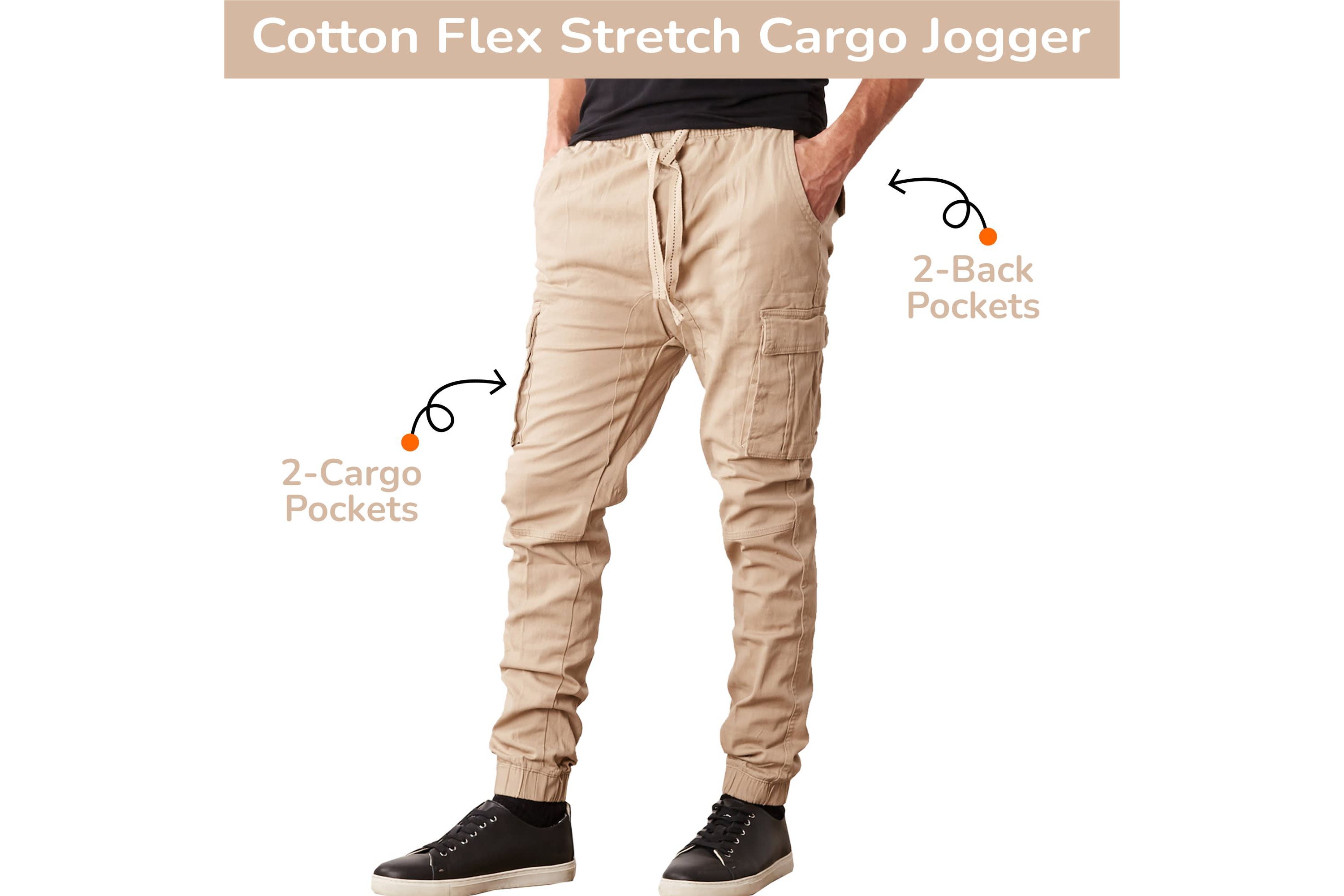 Jump Start Mens Slim Fit  Cotton Flex Stretch Cargo Jogger Pants- 2 Pack