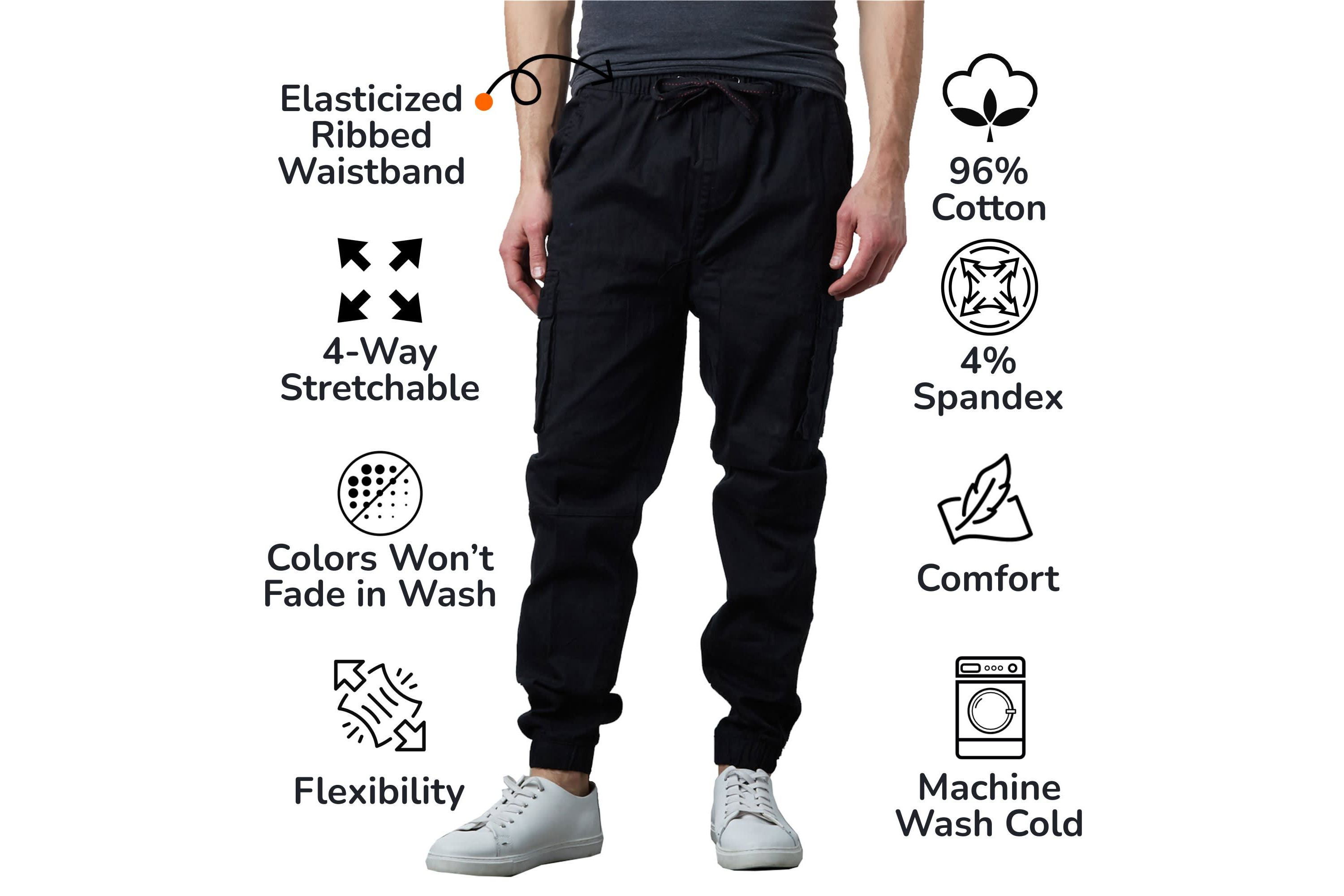 Jump Start Mens Slim Fit  Cotton Flex Stretch Cargo Jogger Pants- 2 Pack