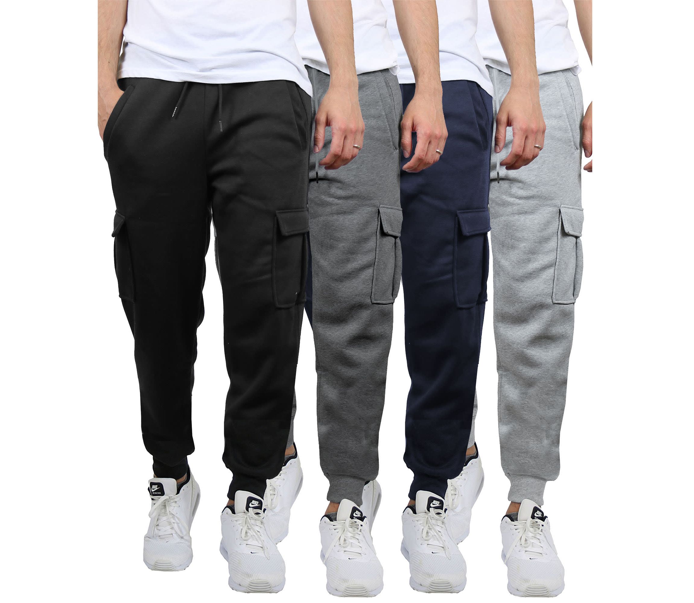 Mens Heavyweight Fleece-Lined Cargo Jogger Sweatpants-4PK