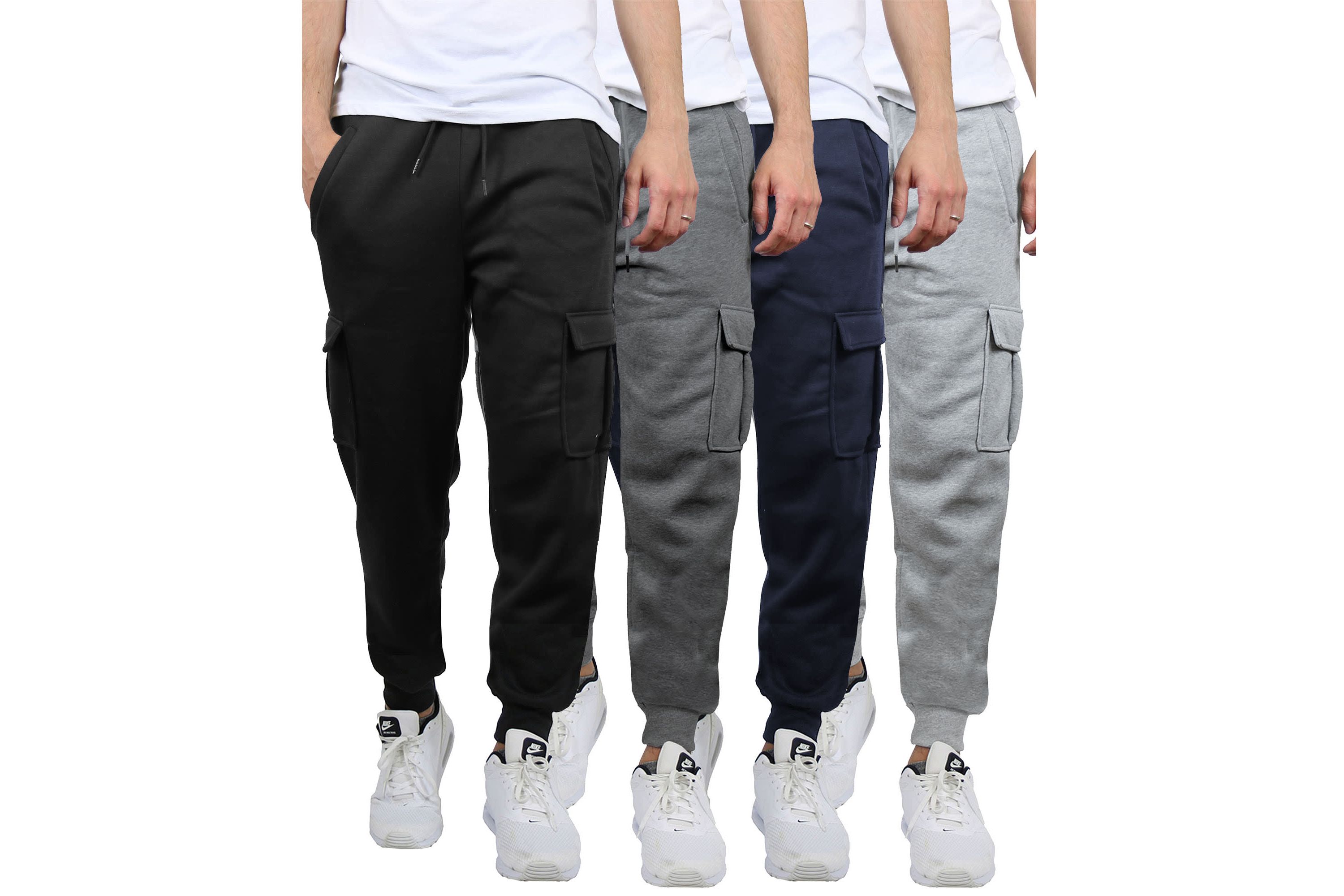 Mens Heavyweight Fleece-Lined Cargo Jogger Sweatpants-4PK