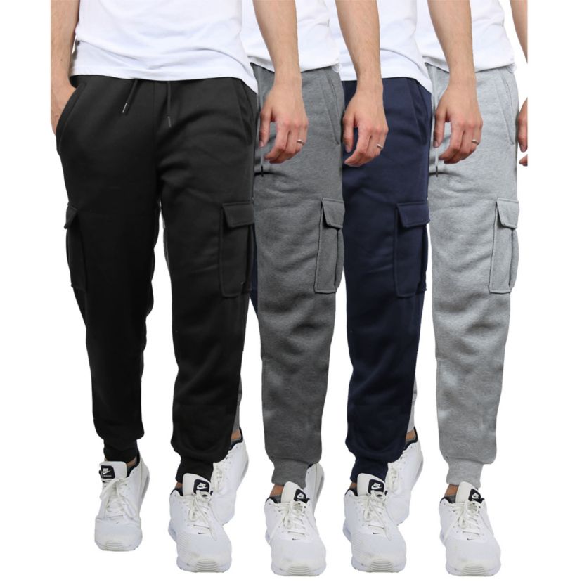 Mens Heavyweight Fleece-Lined Cargo Jogger Sweatpants-4PK