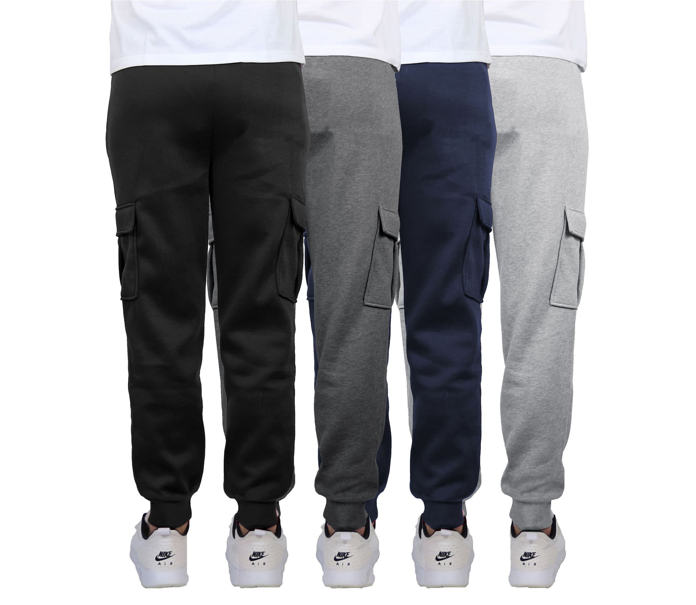 Mens Heavyweight Fleece-Lined Cargo Jogger Sweatpants-4PK