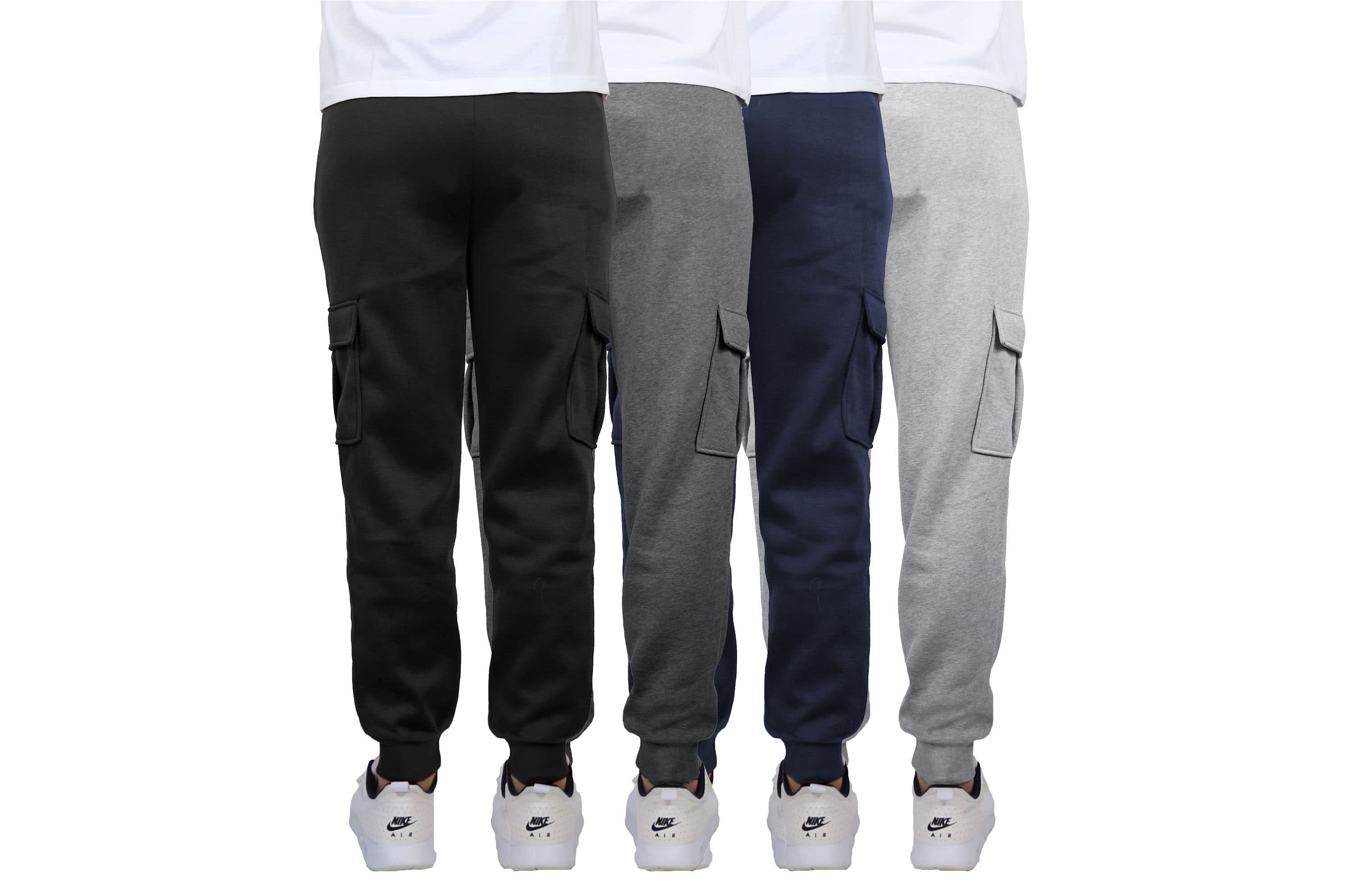 Mens Heavyweight Fleece-Lined Cargo Jogger Sweatpants-4PK