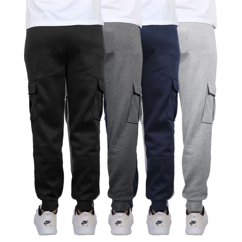 Mens Heavyweight Fleece-Lined Cargo Jogger Sweatpants-4PK