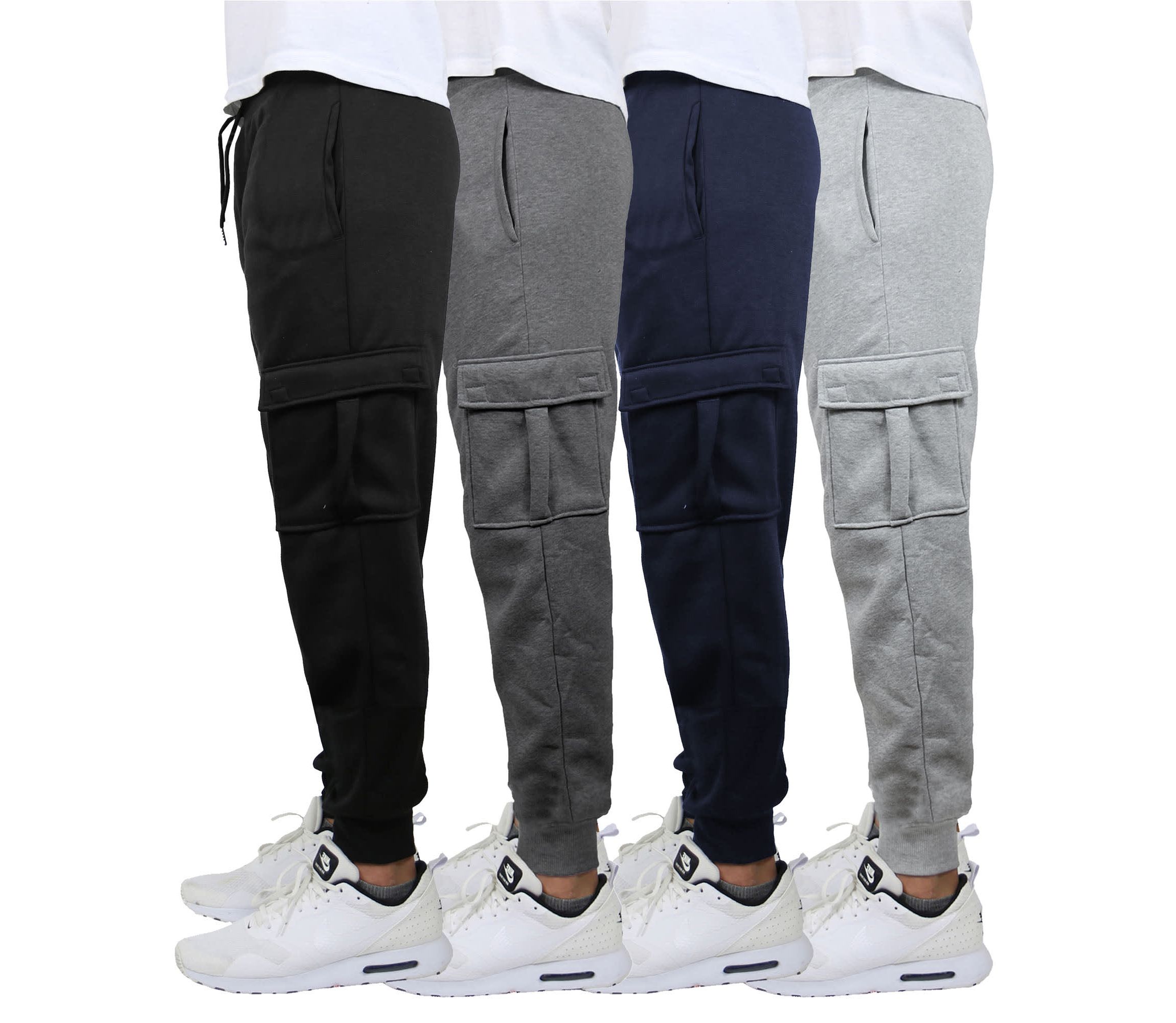 Mens Heavyweight Fleece-Lined Cargo Jogger Sweatpants-4PK
