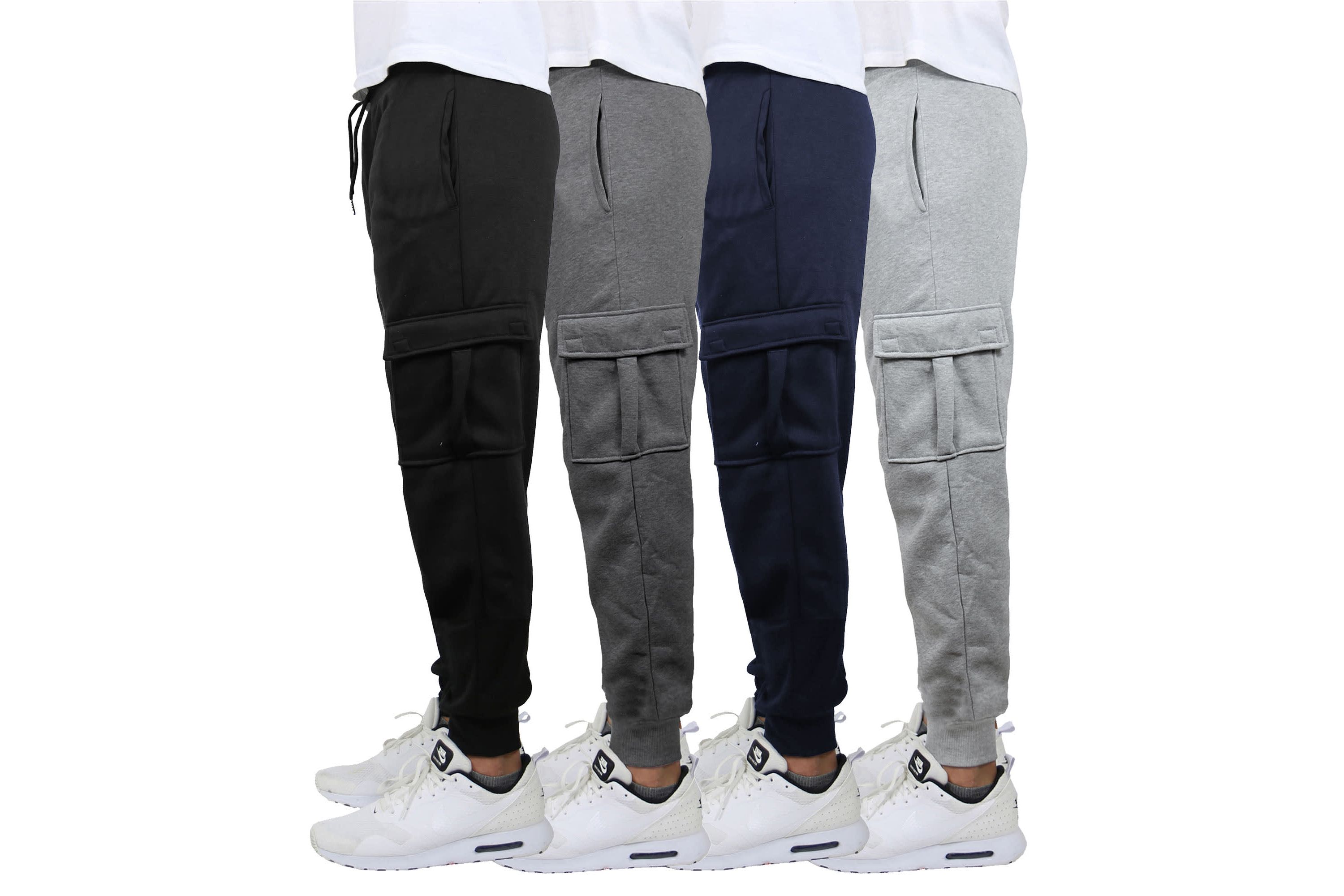 Mens Heavyweight Fleece-Lined Cargo Jogger Sweatpants-4PK