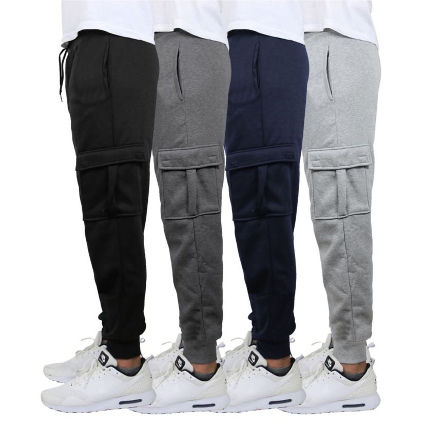 Mens Heavyweight Fleece-Lined Cargo Jogger Sweatpants-4PK