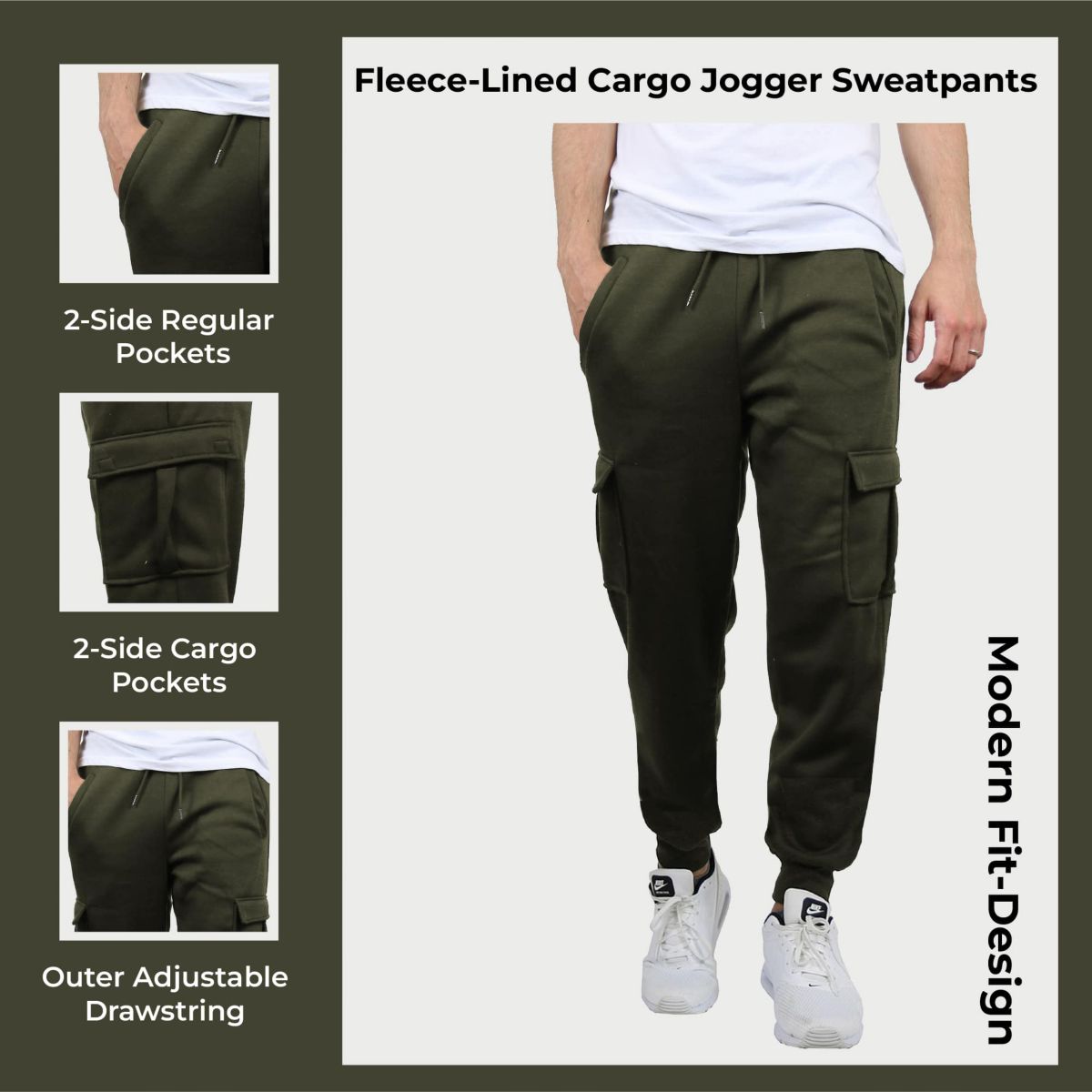 Mens Cargo Pocket Fleece Jogger Sweatpants