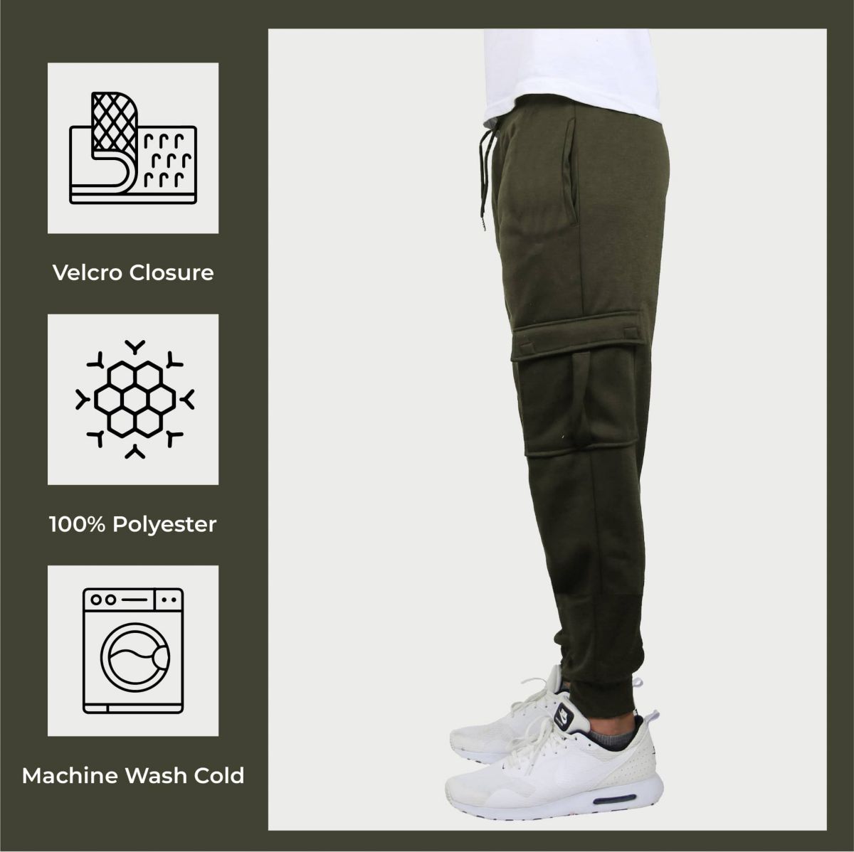 Mens Cargo Pocket Fleece Jogger Sweatpants