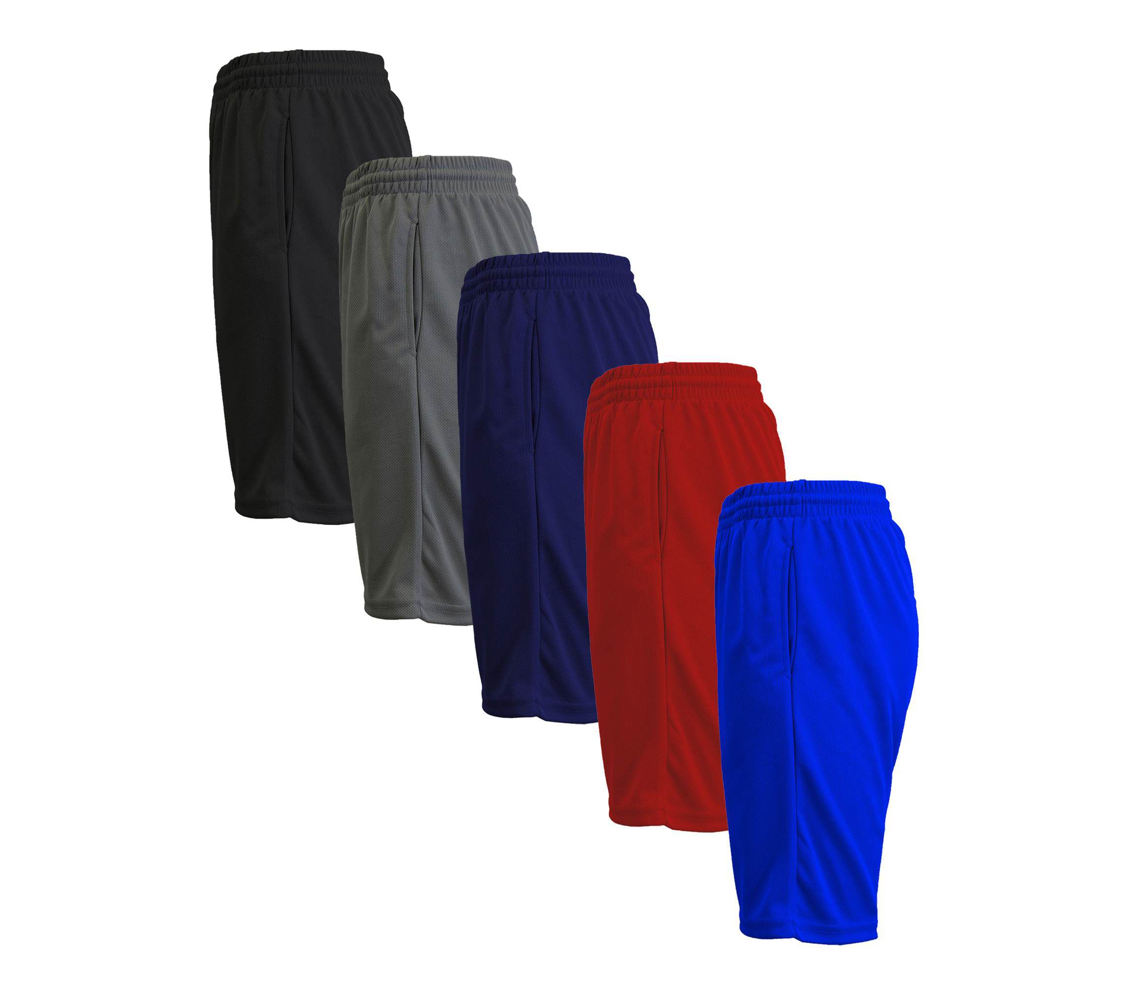 Jump Start Mens 5-Pack Lightweight Breathable Moisture Wicking Mesh Shorts