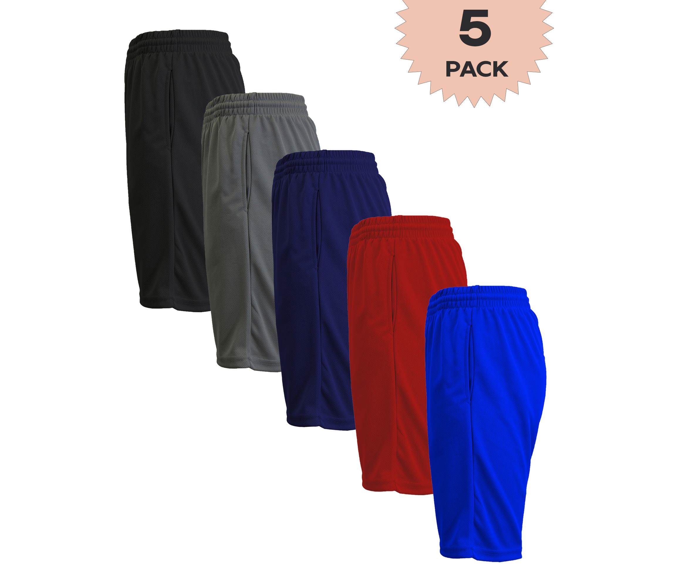 Jump Start Mens 5-Pack Lightweight Breathable Moisture Wicking Mesh Shorts