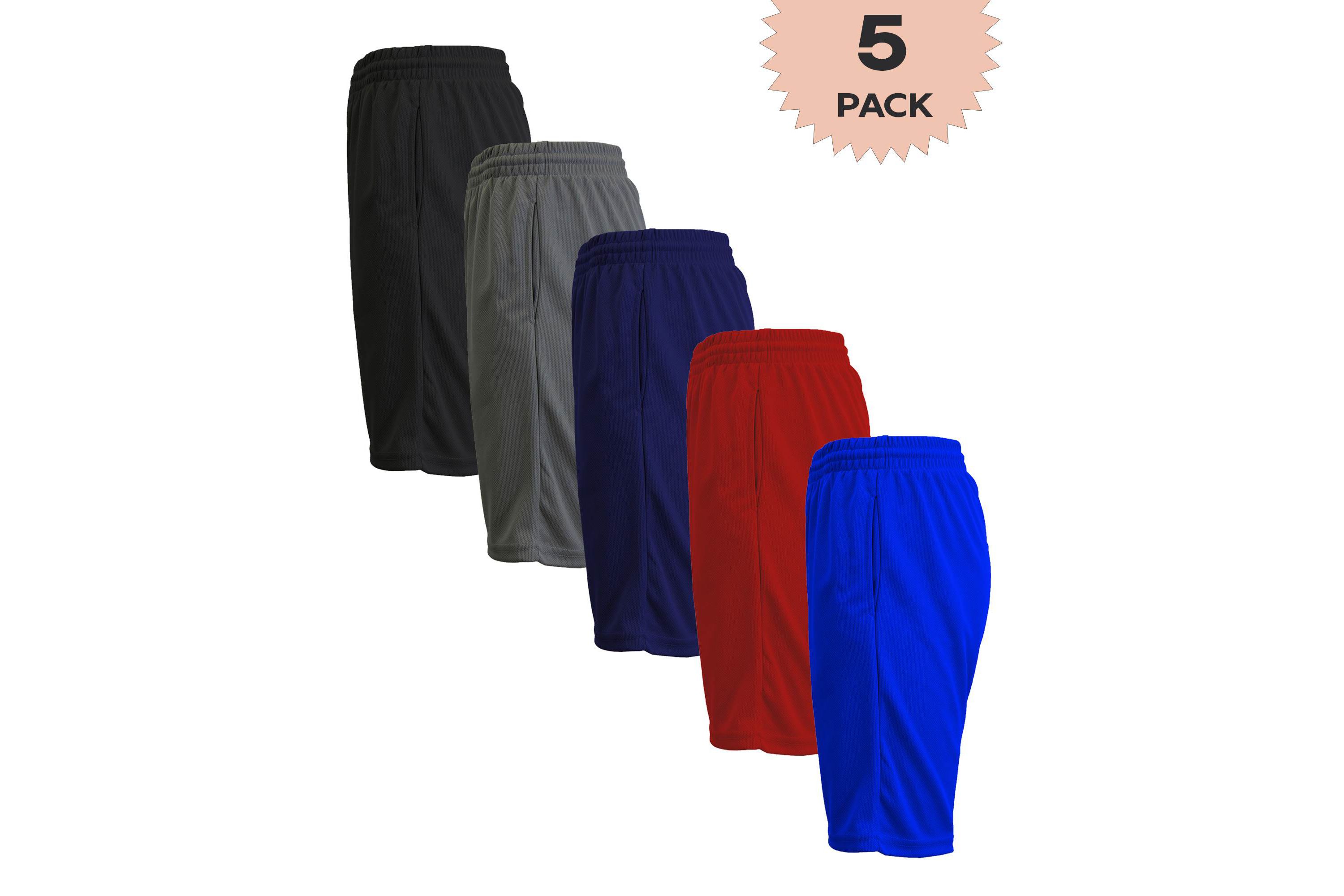 Jump Start Mens 5-Pack Lightweight Breathable Moisture Wicking Mesh Shorts