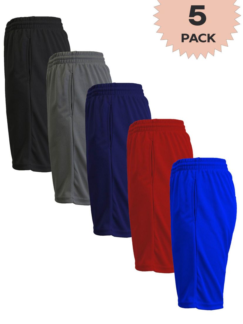 Jump Start Mens 5-Pack Lightweight Breathable Moisture Wicking Mesh Shorts