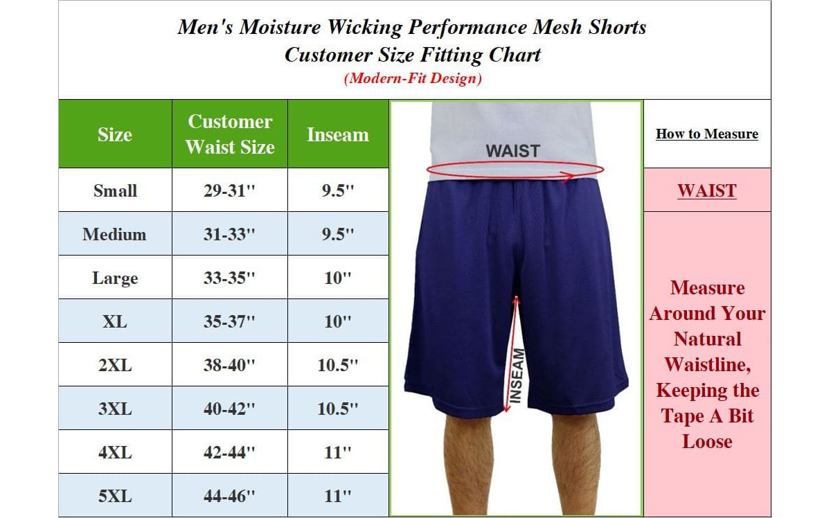 Jump Start Mens 5-Pack Lightweight Breathable Moisture Wicking Mesh Shorts