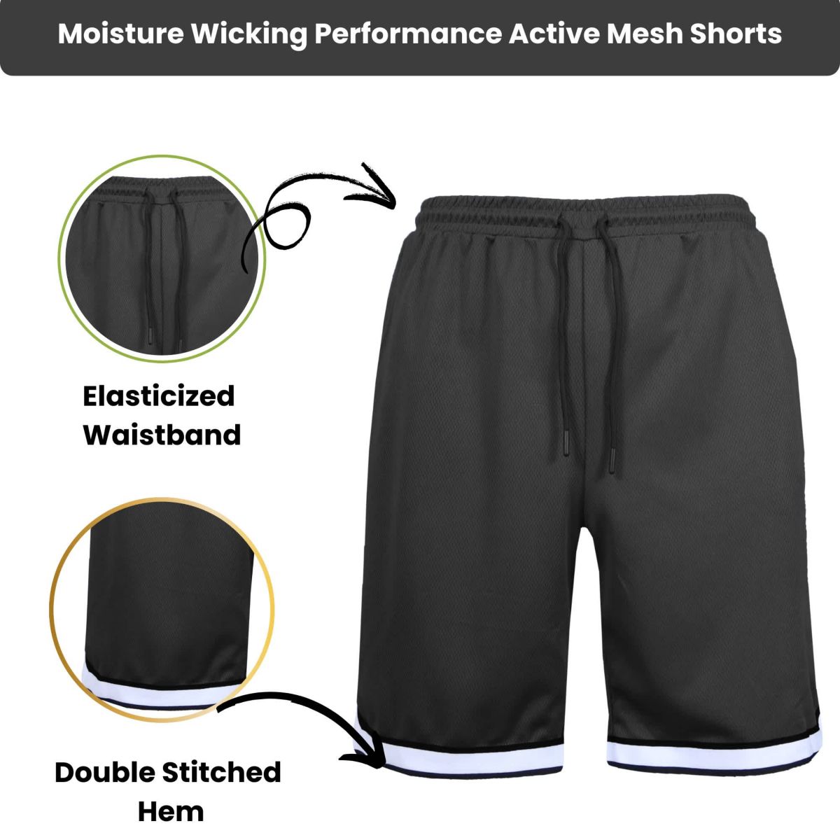 Jump Start Mens 5-Pack Lightweight Breathable Moisture Wicking Mesh Shorts