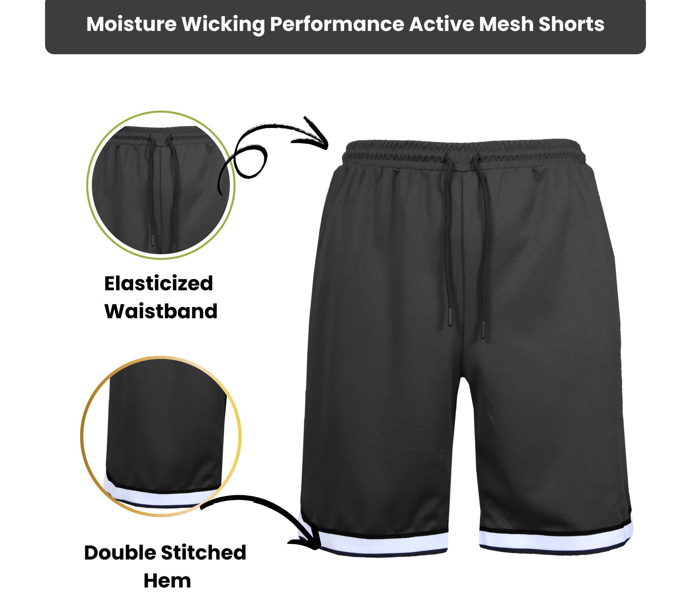Jump Start Mens 5-Pack Lightweight Breathable Moisture Wicking Mesh Shorts
