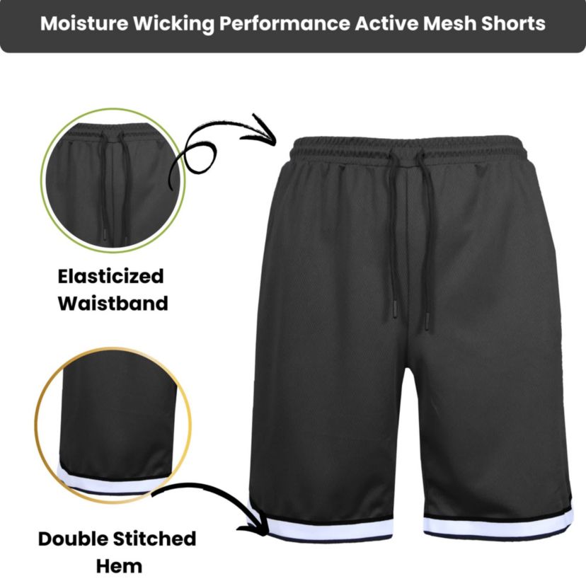 Jump Start Mens 5-Pack Lightweight Breathable Moisture Wicking Mesh Shorts