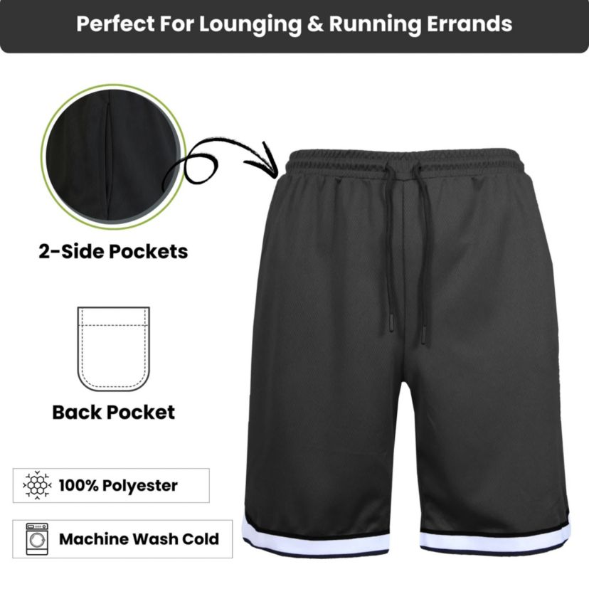 Jump Start Mens 5-Pack Lightweight Breathable Moisture Wicking Mesh Shorts